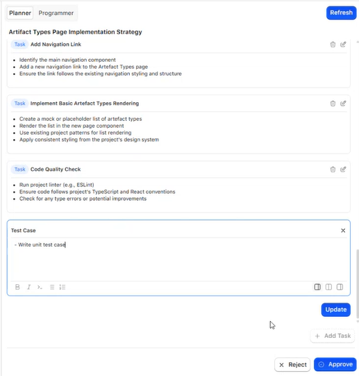 Editing and reviewing an AI-generated execution plan in SoftSpell.