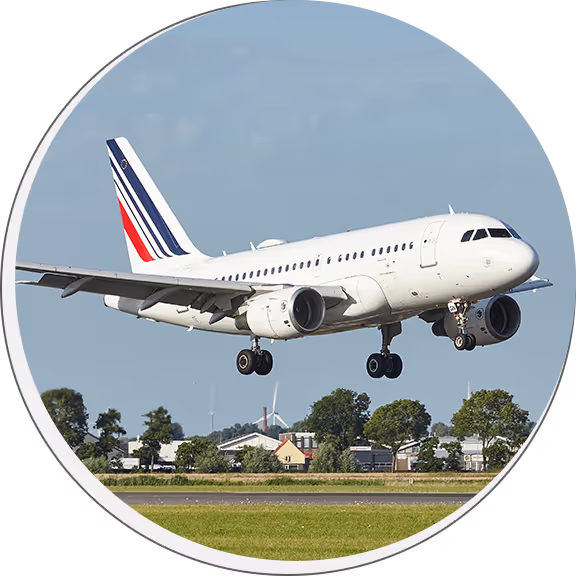 A large jetliner taking off from an airport runway.