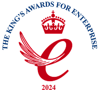 The King's Awards for Enterprise 2024 logo featuring a stylized red letter 'e' with a wing and a crown above.