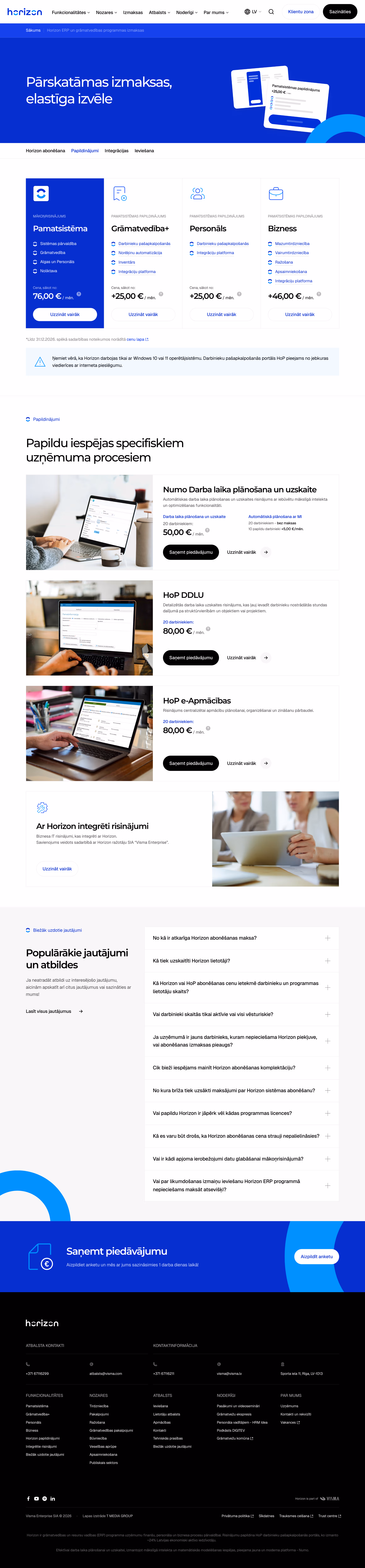 Horizon website — pricing page