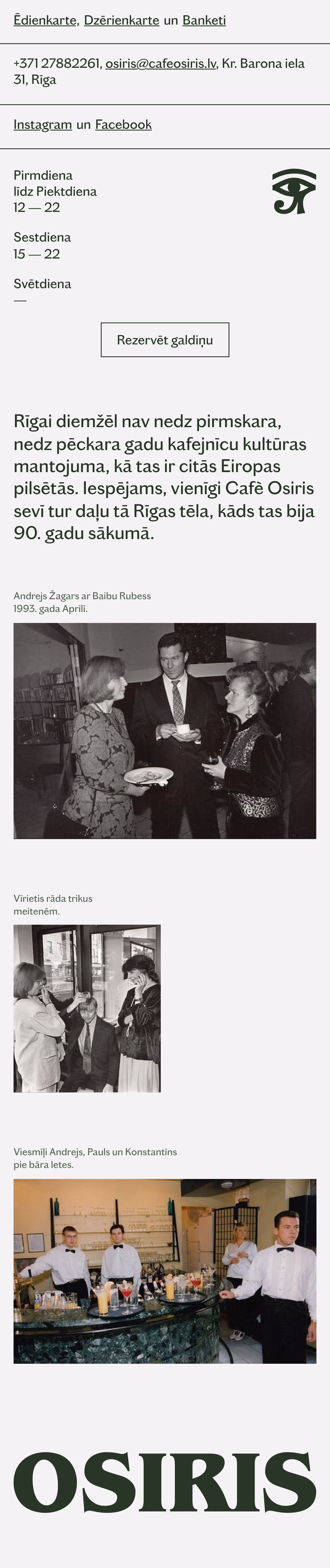 Café Osiris website — home page, mobile