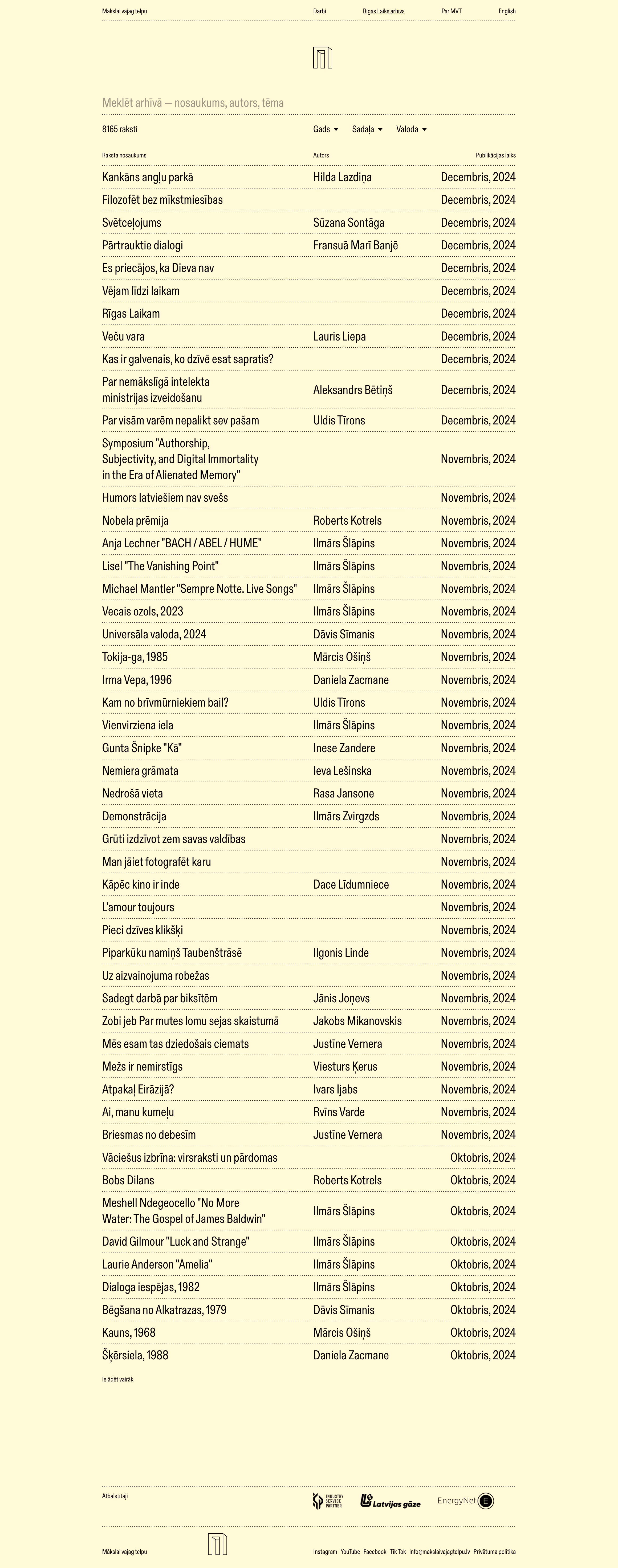 Mākslai vajag telpu website — Rīgas Laiks archive page