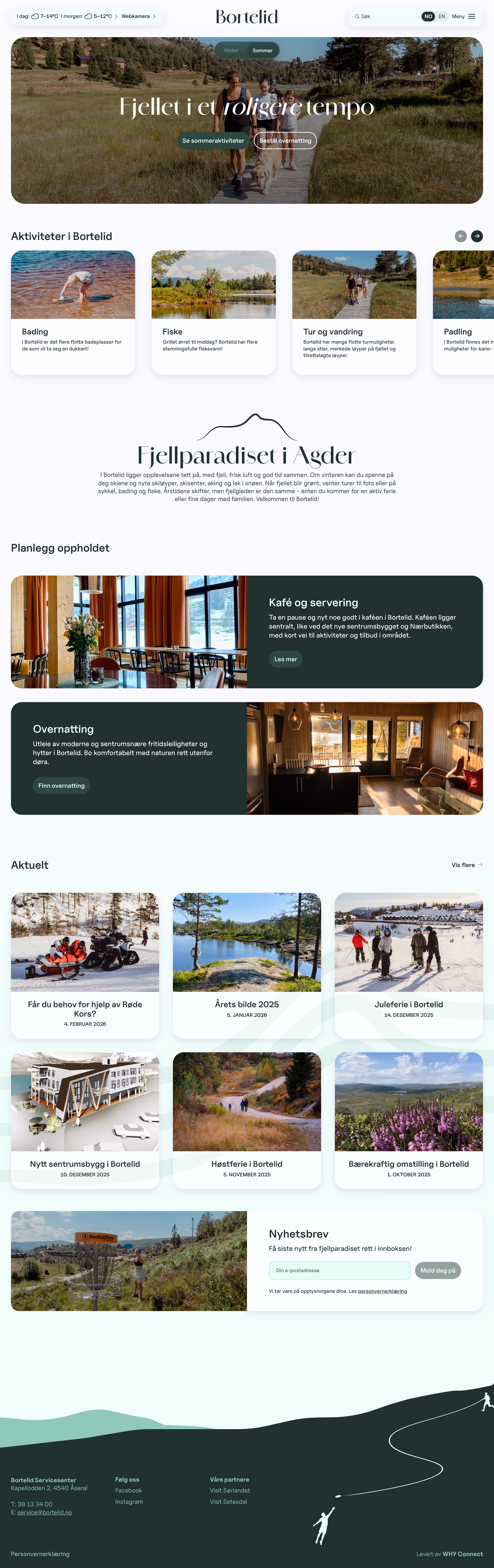 Bortelid website — home page (summer)