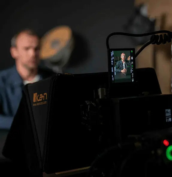 Camera monitor showing a Berlin-based video shoot for a creative social media ad