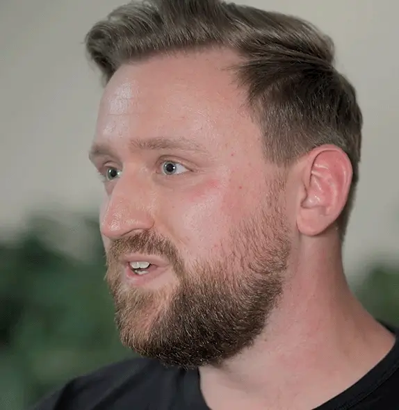 Professional interview setup with company representative during a corporate video shoot in Frankfurt
