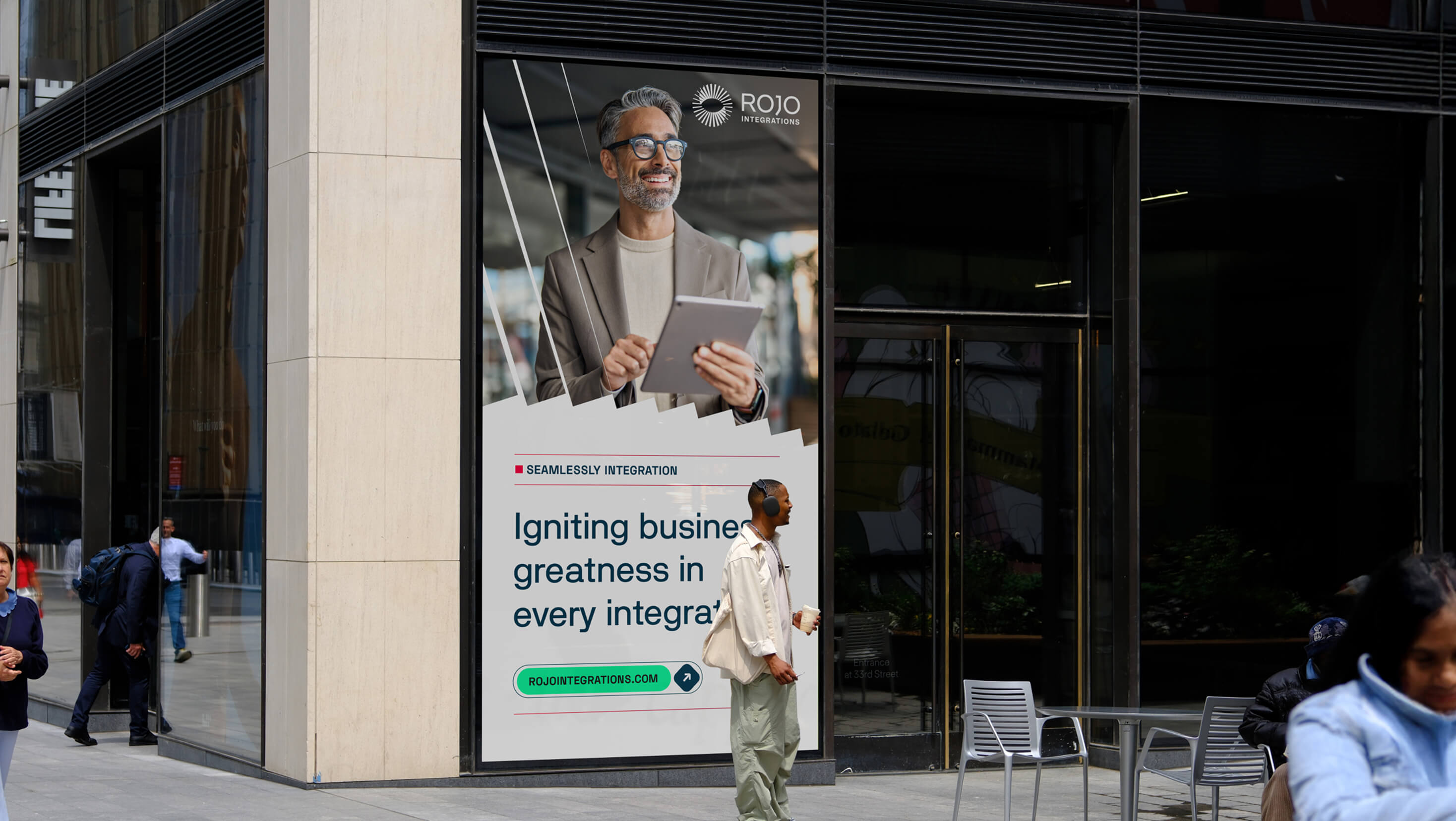 Een digitale banner van Rojo Integrations ontworpen door Studio Piraat.