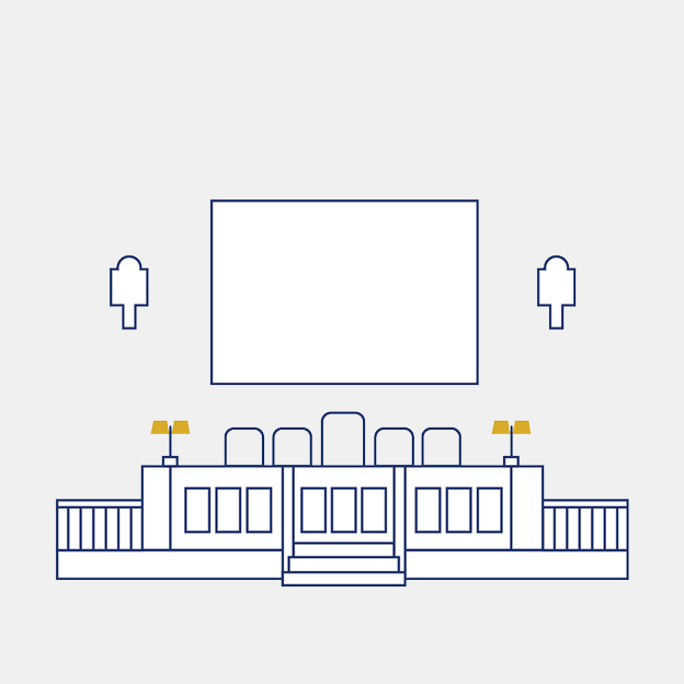 Een illustratie van het Vredespaleis gemaakt door Studio Piraat.