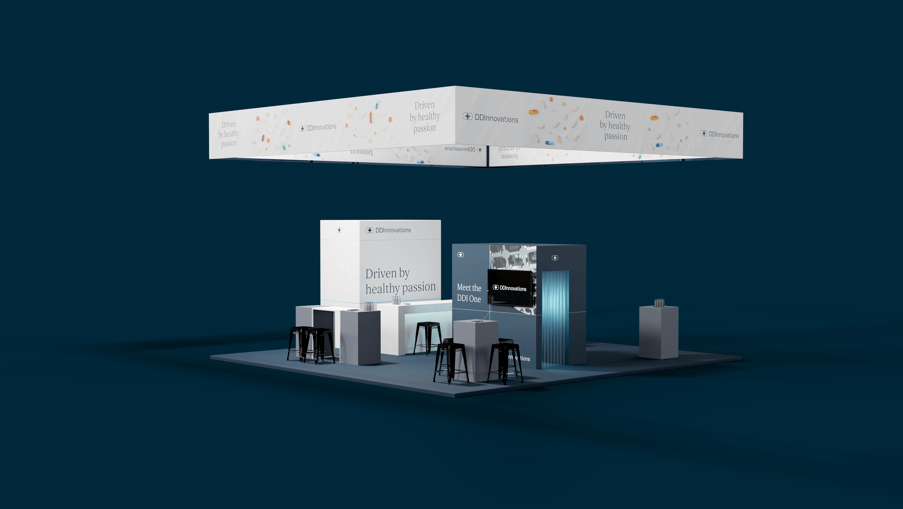 Een beursstand van DDInnovations ontworpen door Studio Piraat.