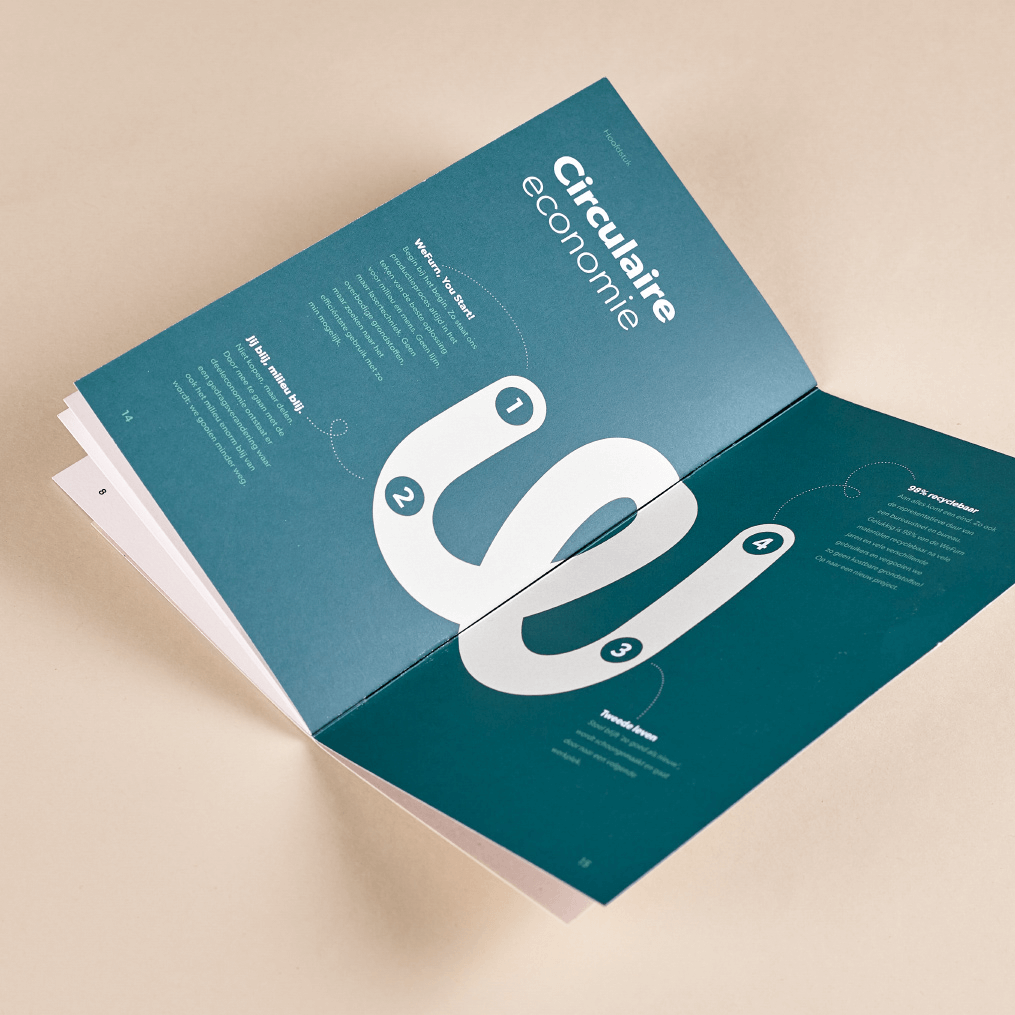 Een brochure van WeFurn ontworpen door Studio Piraat.