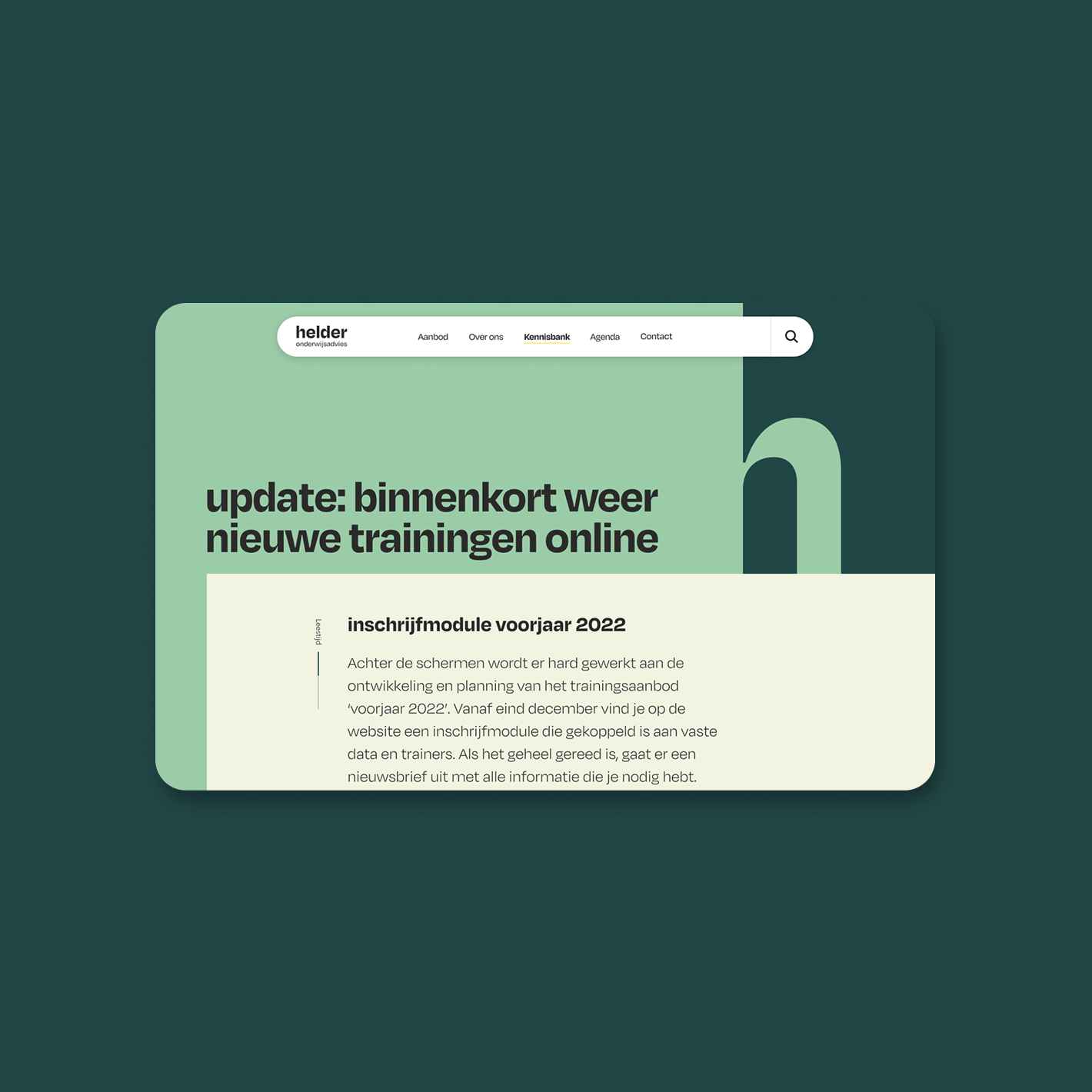 Een schermafbeelding van een pagina van de website van Helder Onderwijsadvies ontworpen door Studio PIraat.