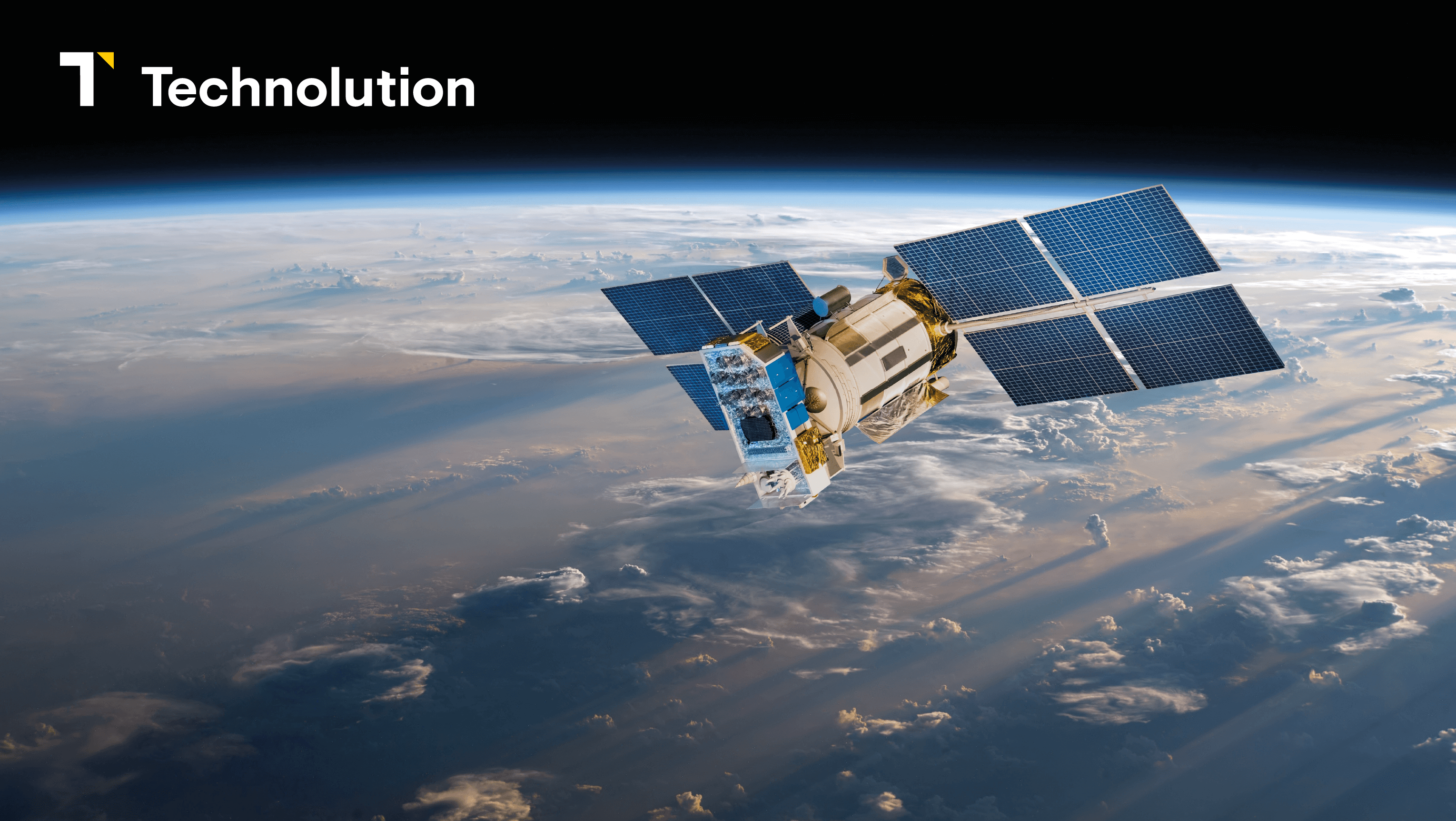 Een foto van een satelliet met het logo van Technolution in de linker bovenhoek.