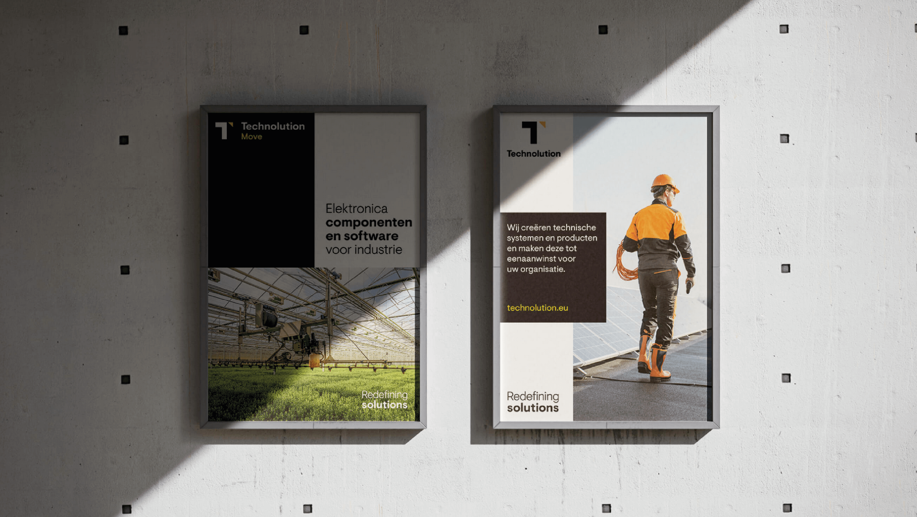 Twee posters in de stijl van Technolution ontworpen door Studio Piraat.