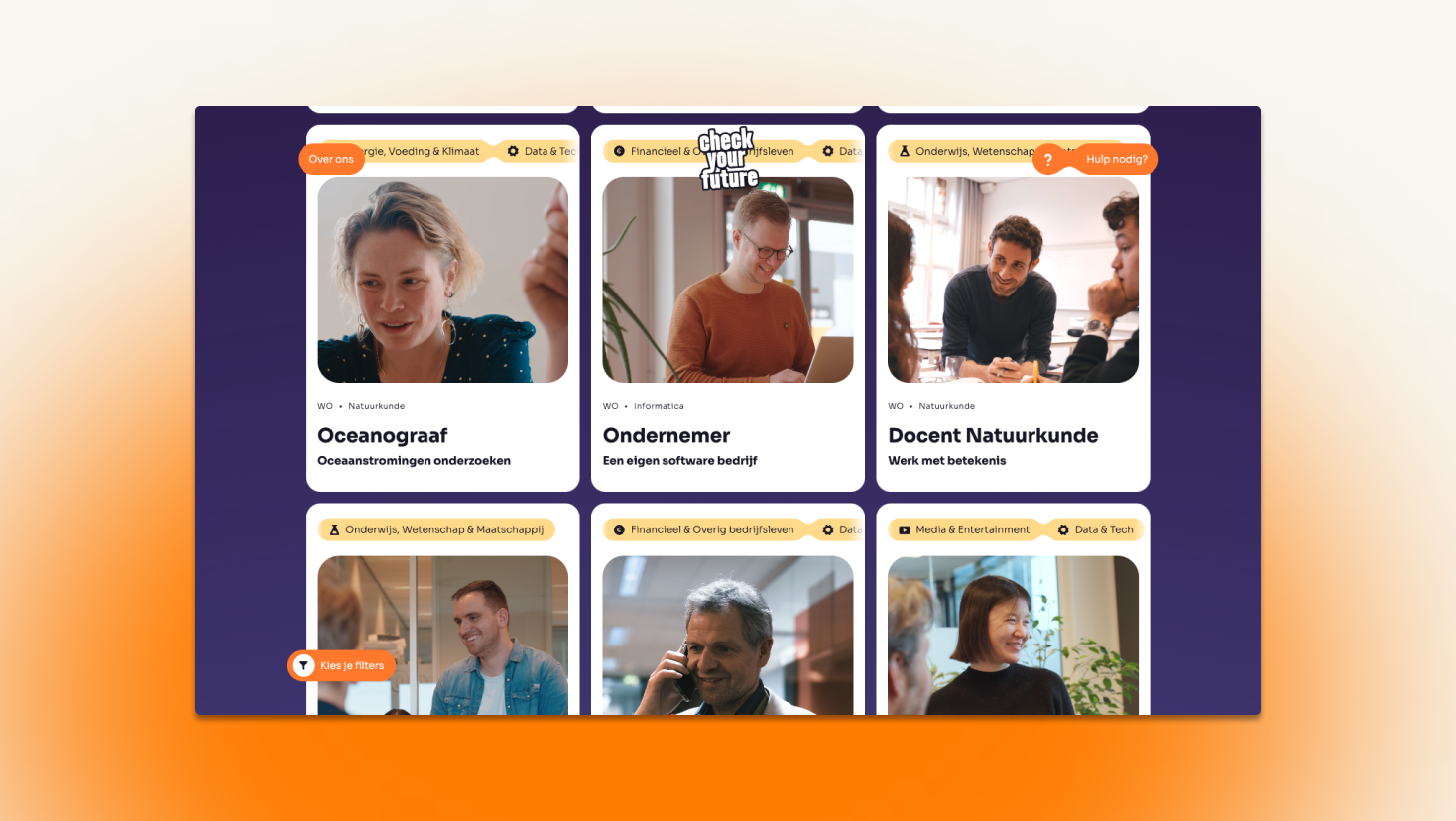 Een schermafbeelding van de website van Check Your Future ontworpen en gebouwd door Studio Piraat.