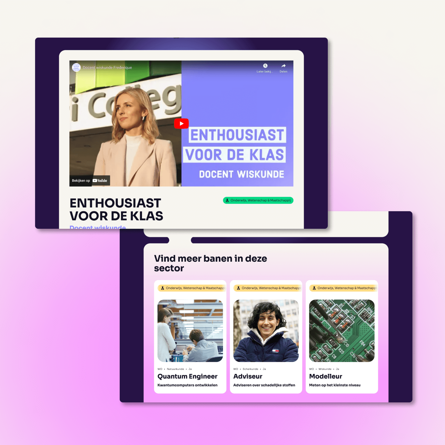 Twee schermafbeeldingen van de website van Check Your Future.