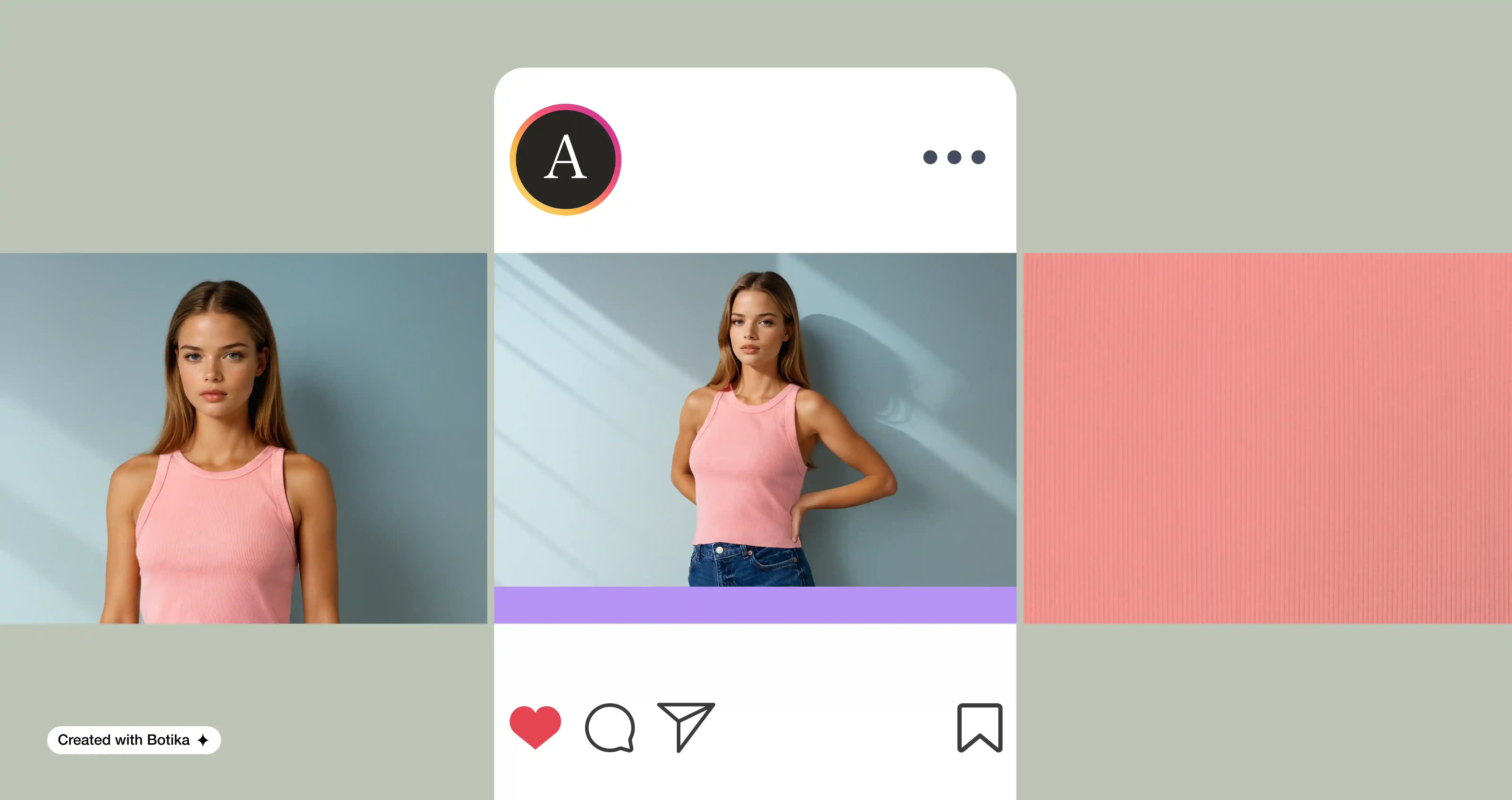 Image of a female AI generated fashion model in an Instagram post.