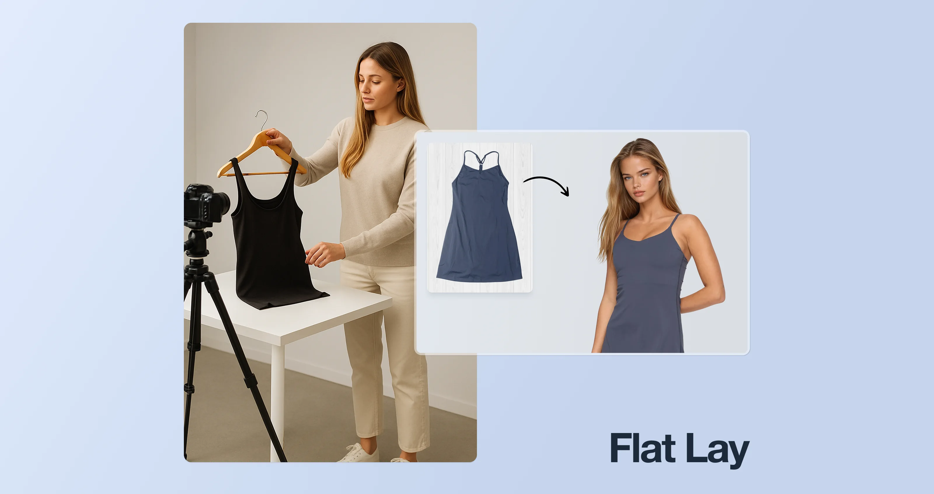 Images of a flat lay workflow using Botika.
