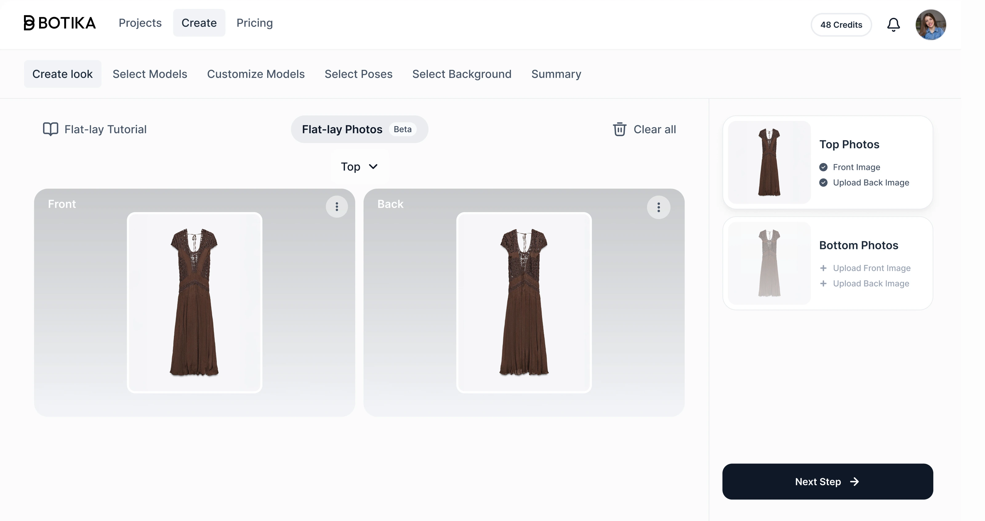 Screenshot of our new Flat lay photos workflow for front and back shots.