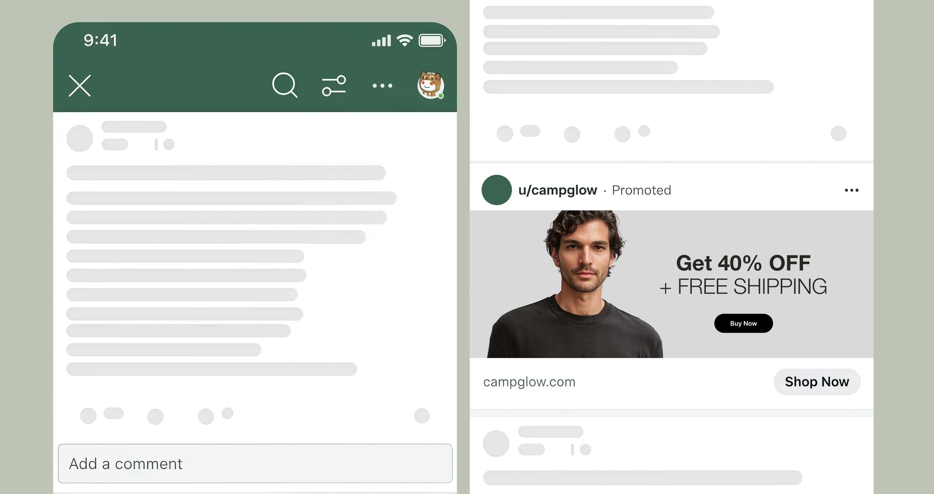 Image example of a Camp Glow Reddit ad that is subtle.