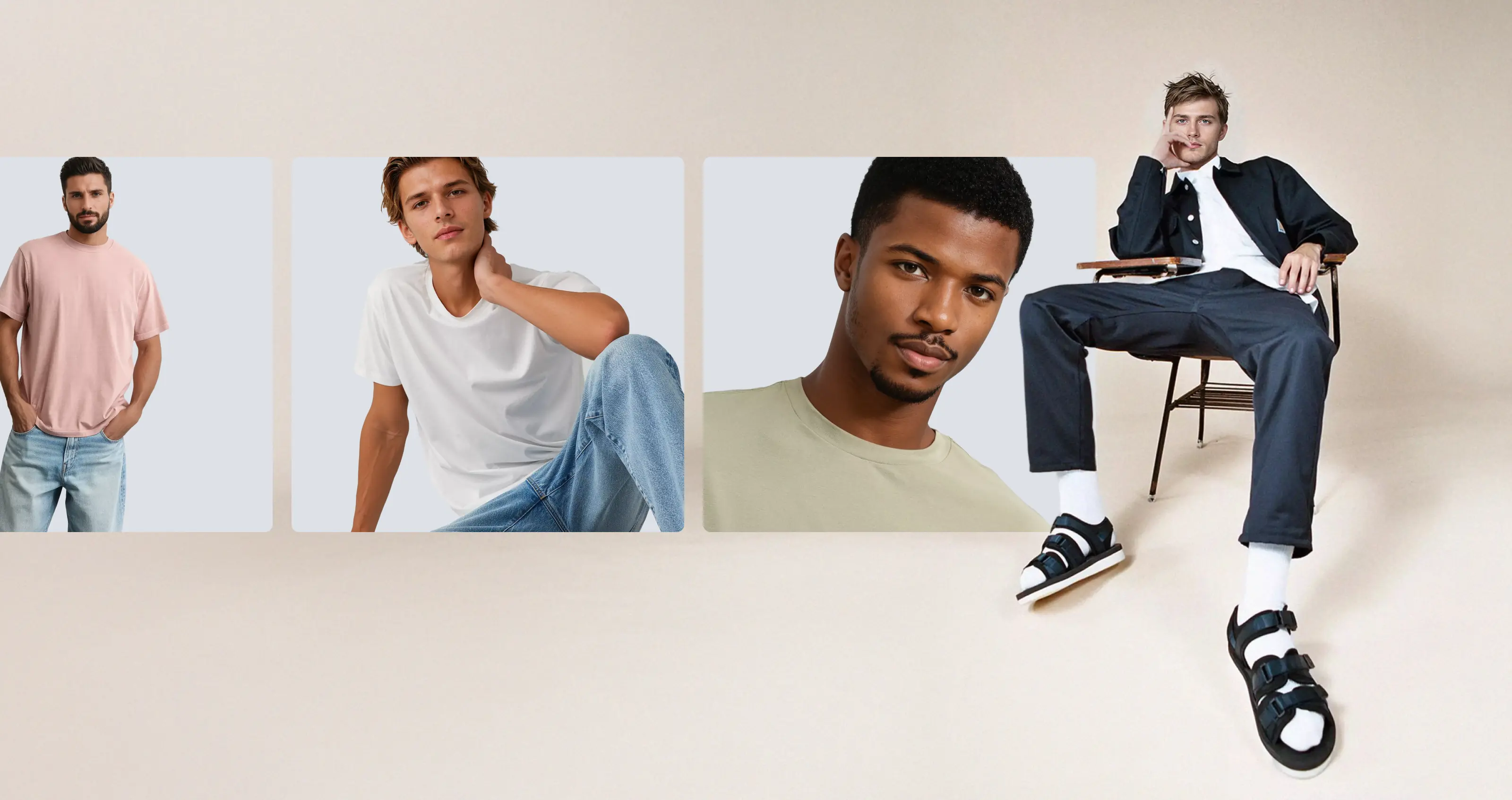 Film strip of four male models in various poses.