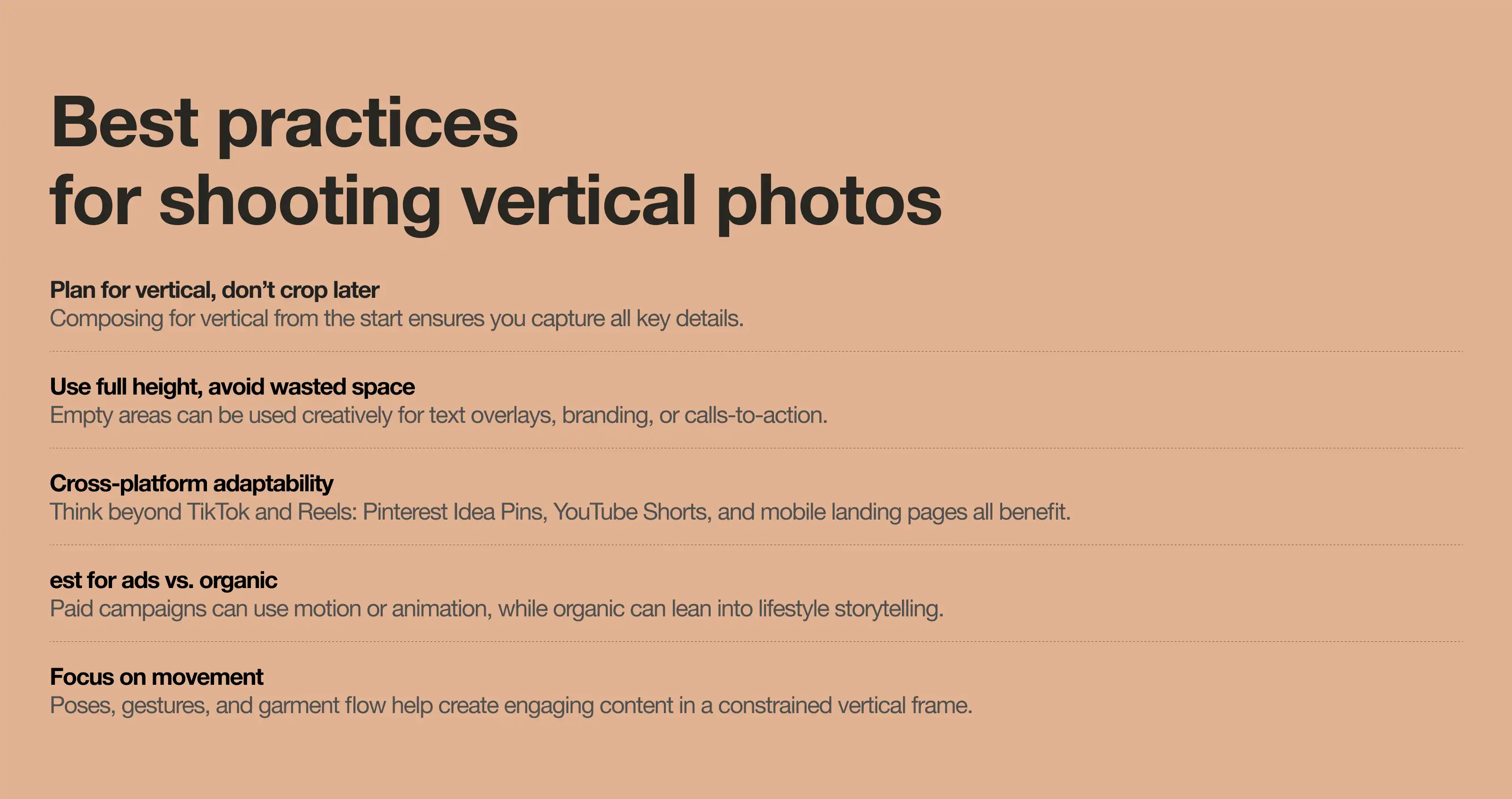 A chart of the best practices for shooting vertical photos.