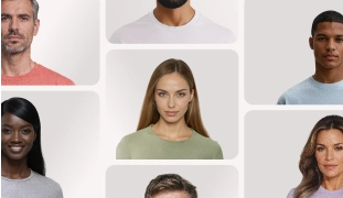 Multiple male and female AI fashion models of different ethnicities and ages.