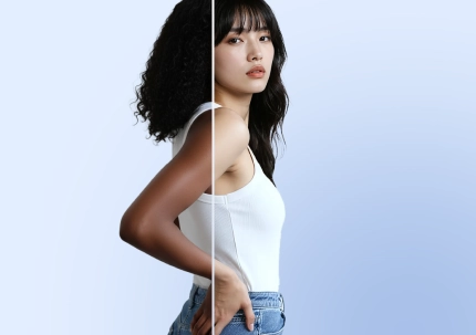 An on model AI fashion model showing how the product changes from one image to another seamlessly. 