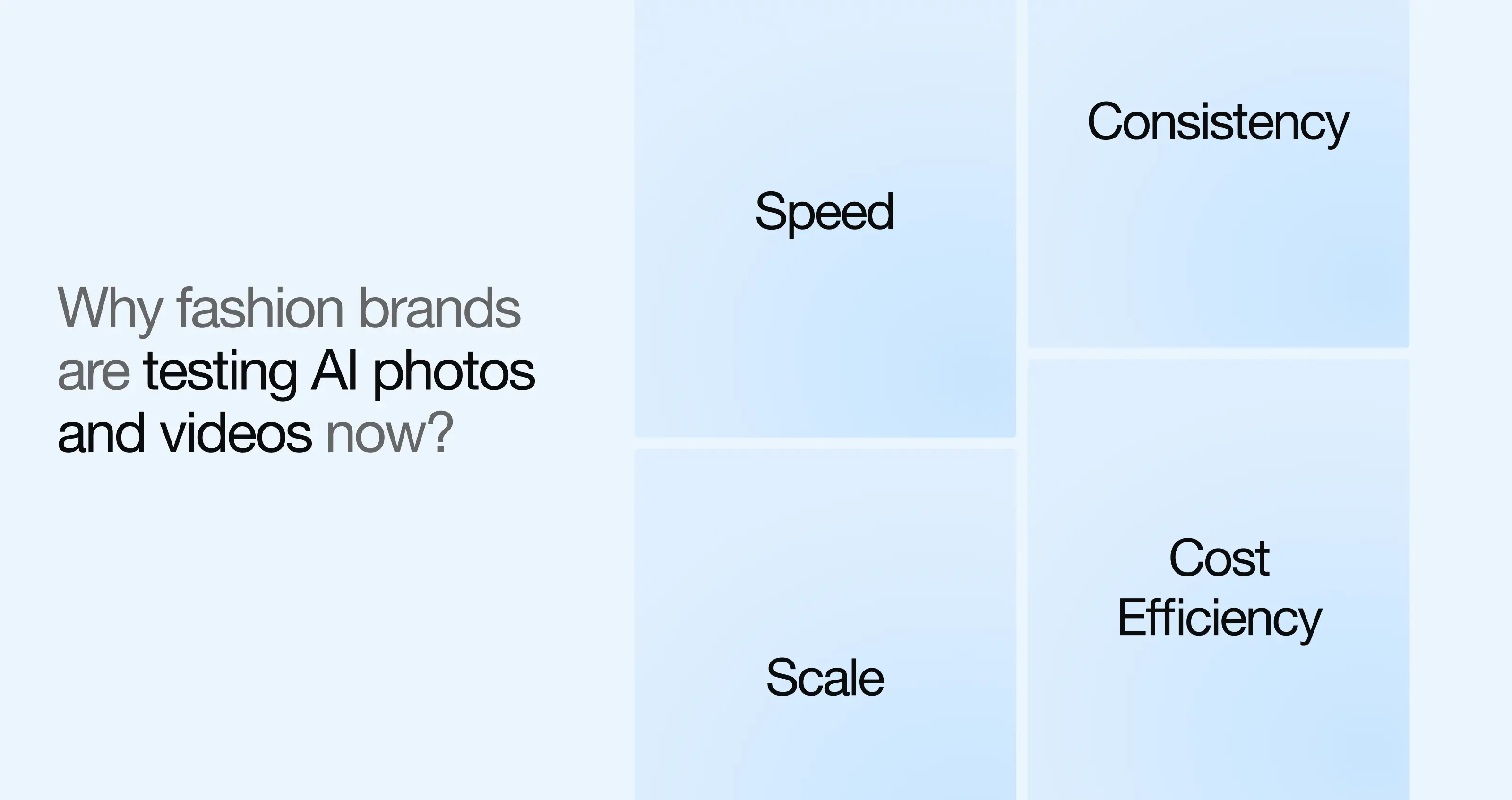 Chart of why fashion brands are testing AI photos and videos now.