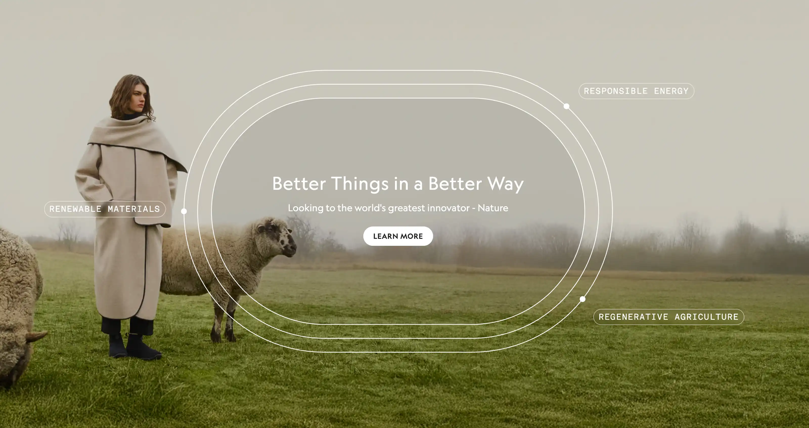 Allbirds screenshot of their website showing what their sustainable fashion practices are.