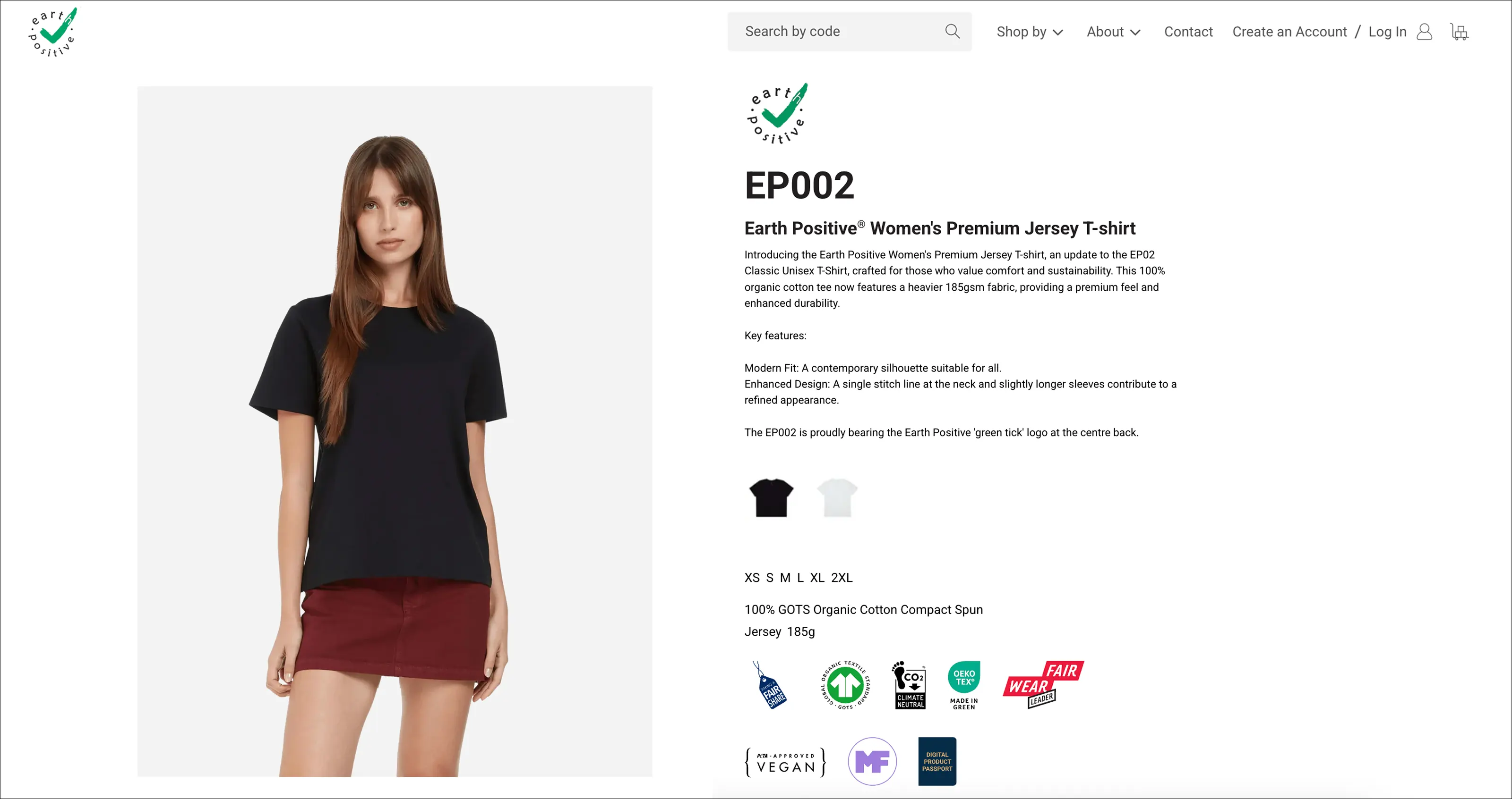 Image of a Continental Clothing Co. product page showcasing how they display their sustainable fashion practices.