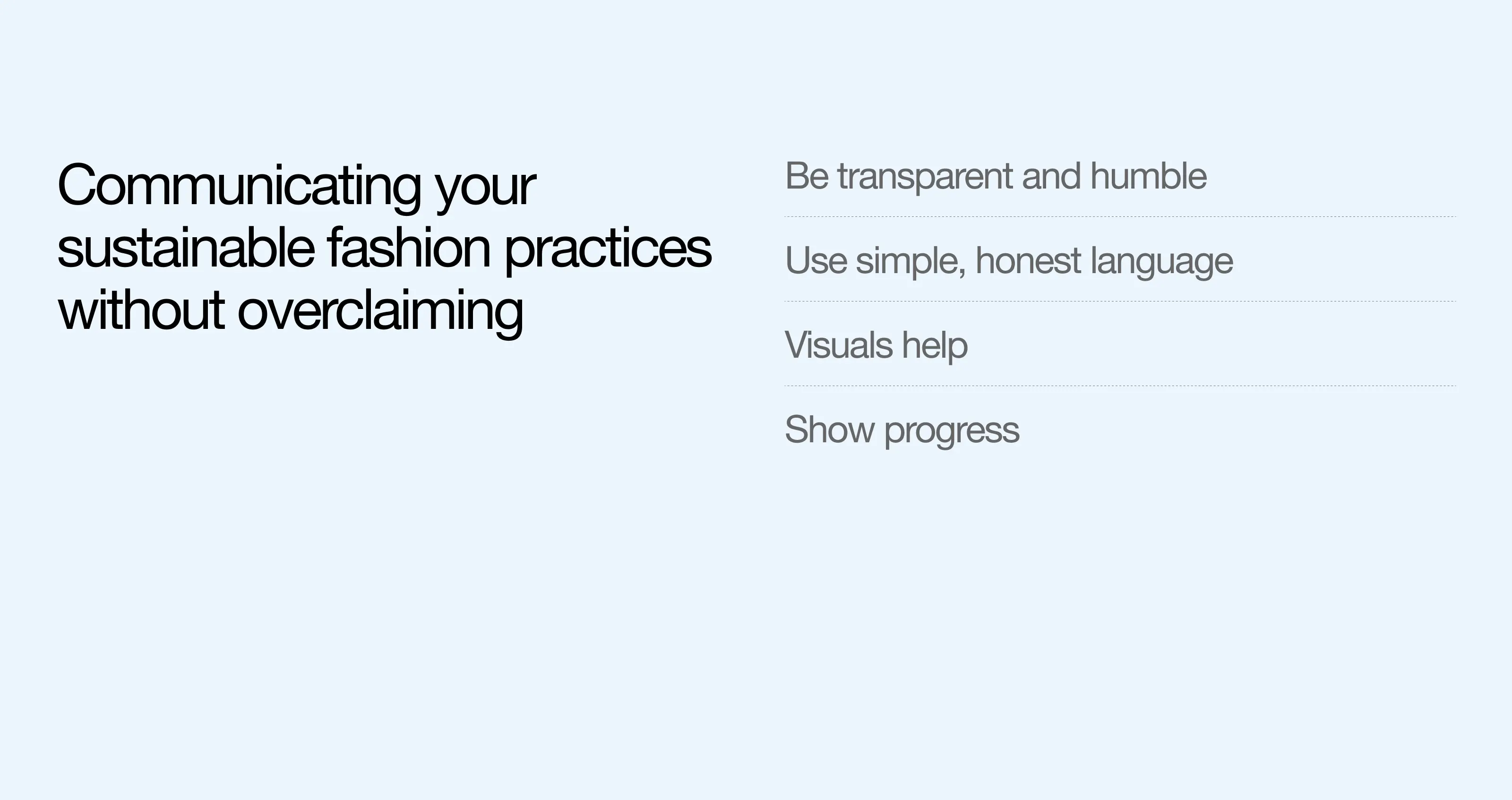 Chart showing how. you can communicate your sustainable fashion practices without overclaiming. 
