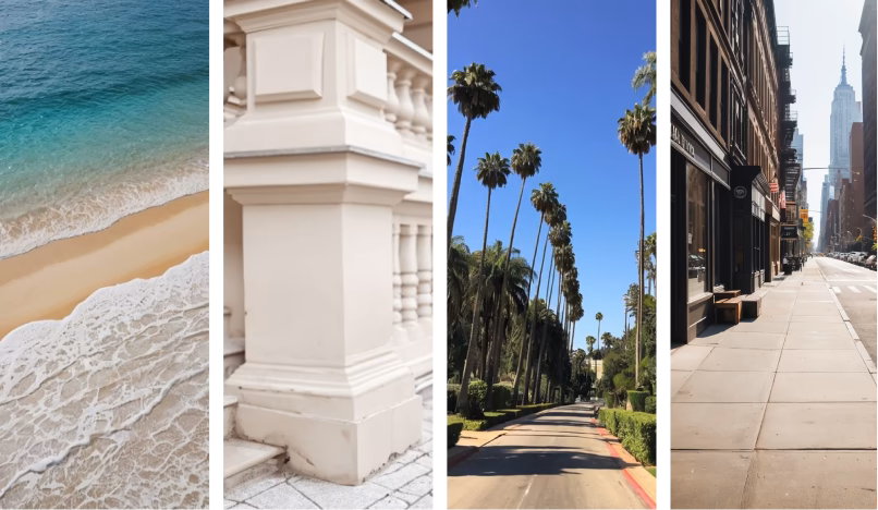 Grid of various backgrounds for a Botika fashion flat lay product image