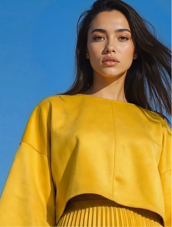 Asian female AI on model wearing a white tank top and jeans. 