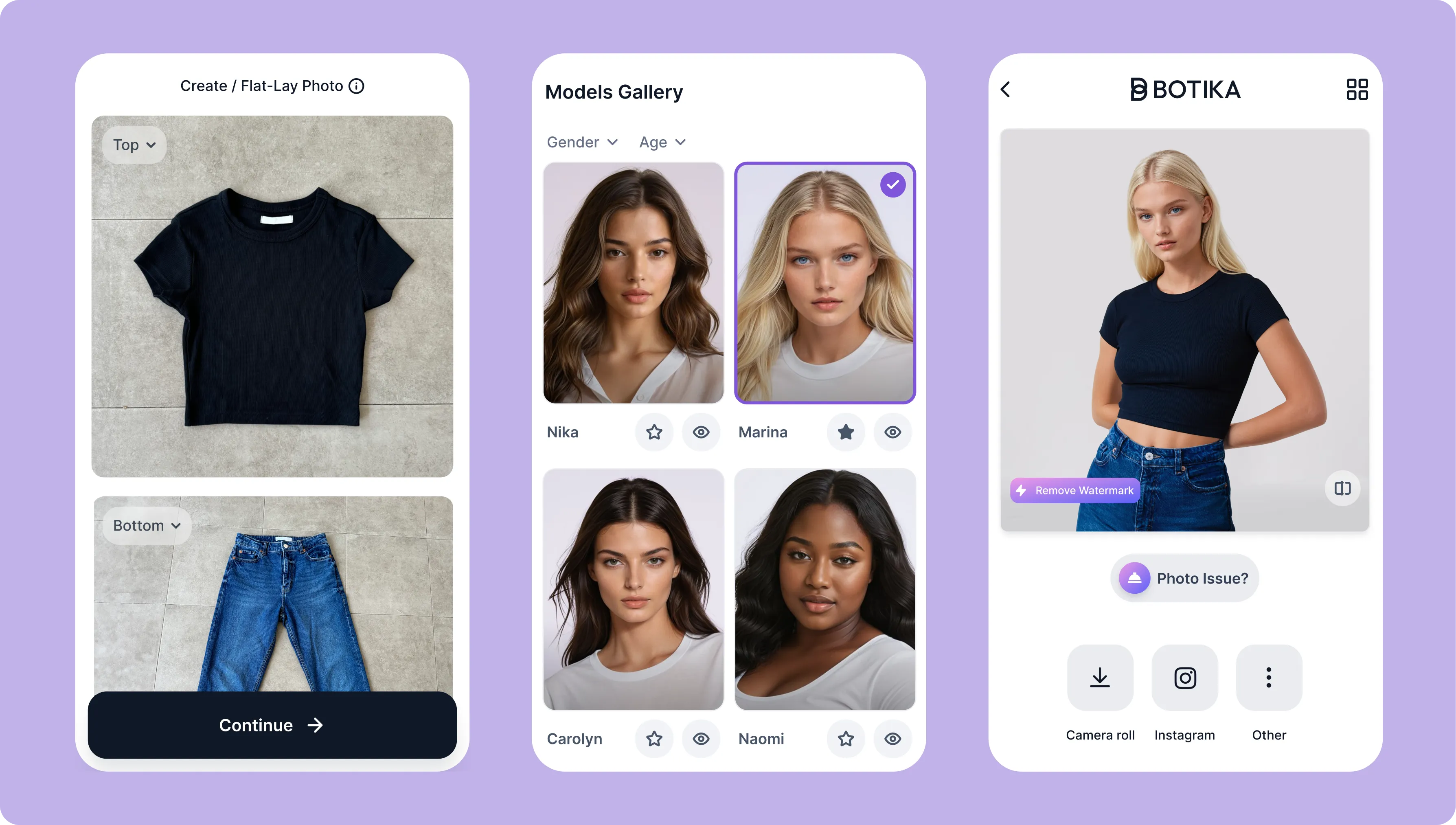 A compilation of multiple images showing the Botika mobile iOs app. 