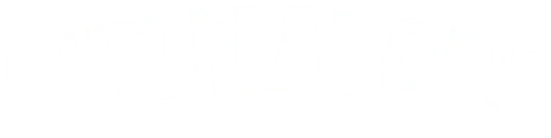 A white and blue sign that says "Our Flavors".
