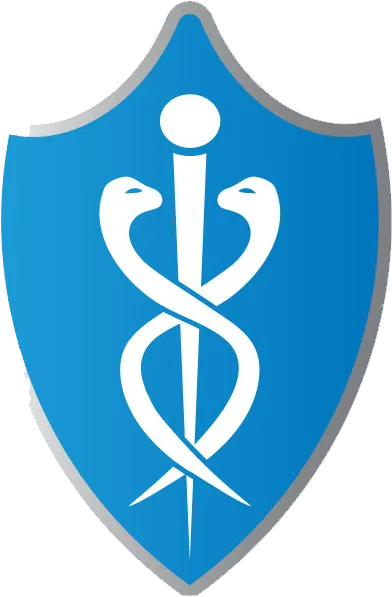 Medical shield icon with a staff and two serpents, symbolizing healthcare, medical technology, and secure healthcare software solutions by Novumlogic.