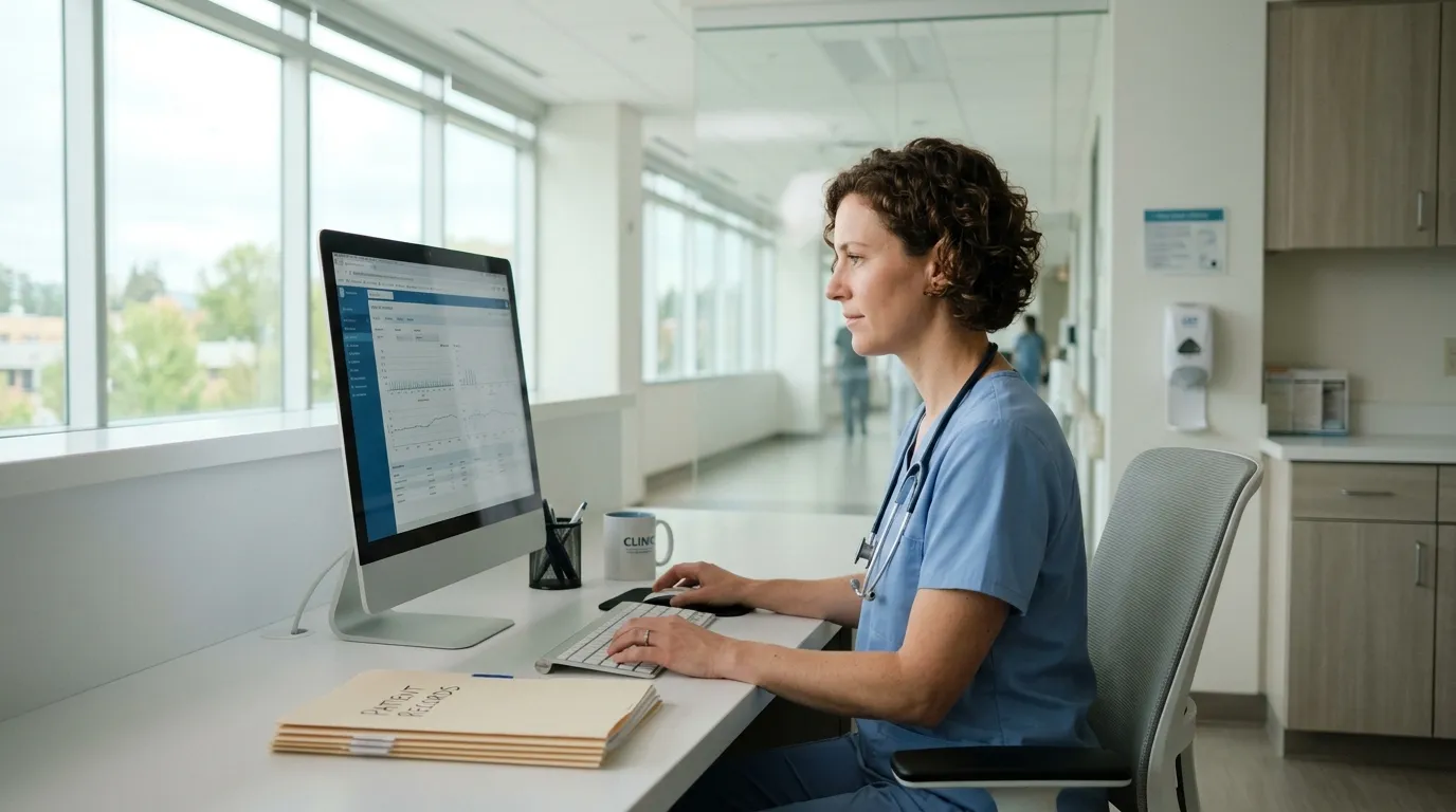 Healthcare professional analyzing patient data for clinical insights and outcomes
