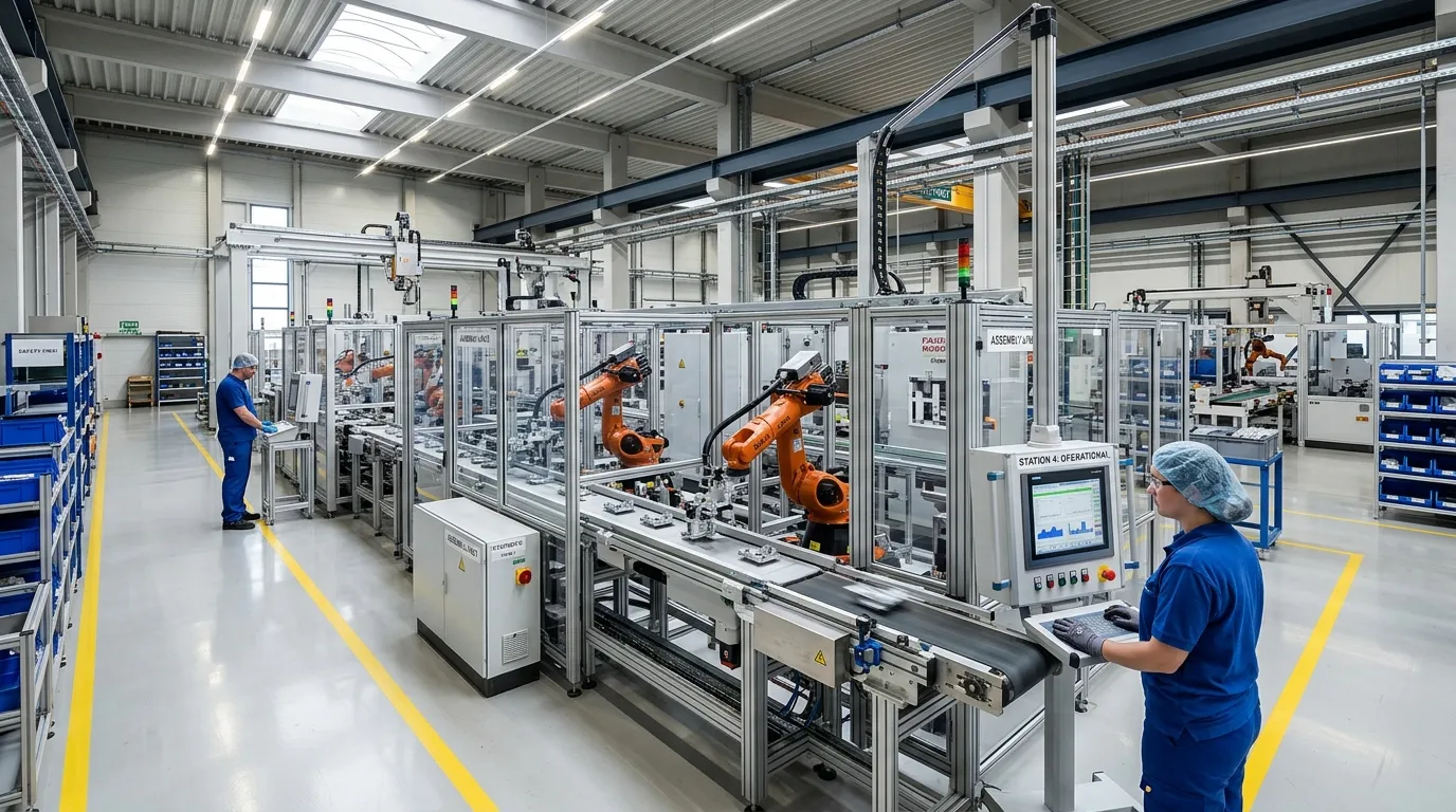 Modern manufacturing facility with automated production systems and monitoring