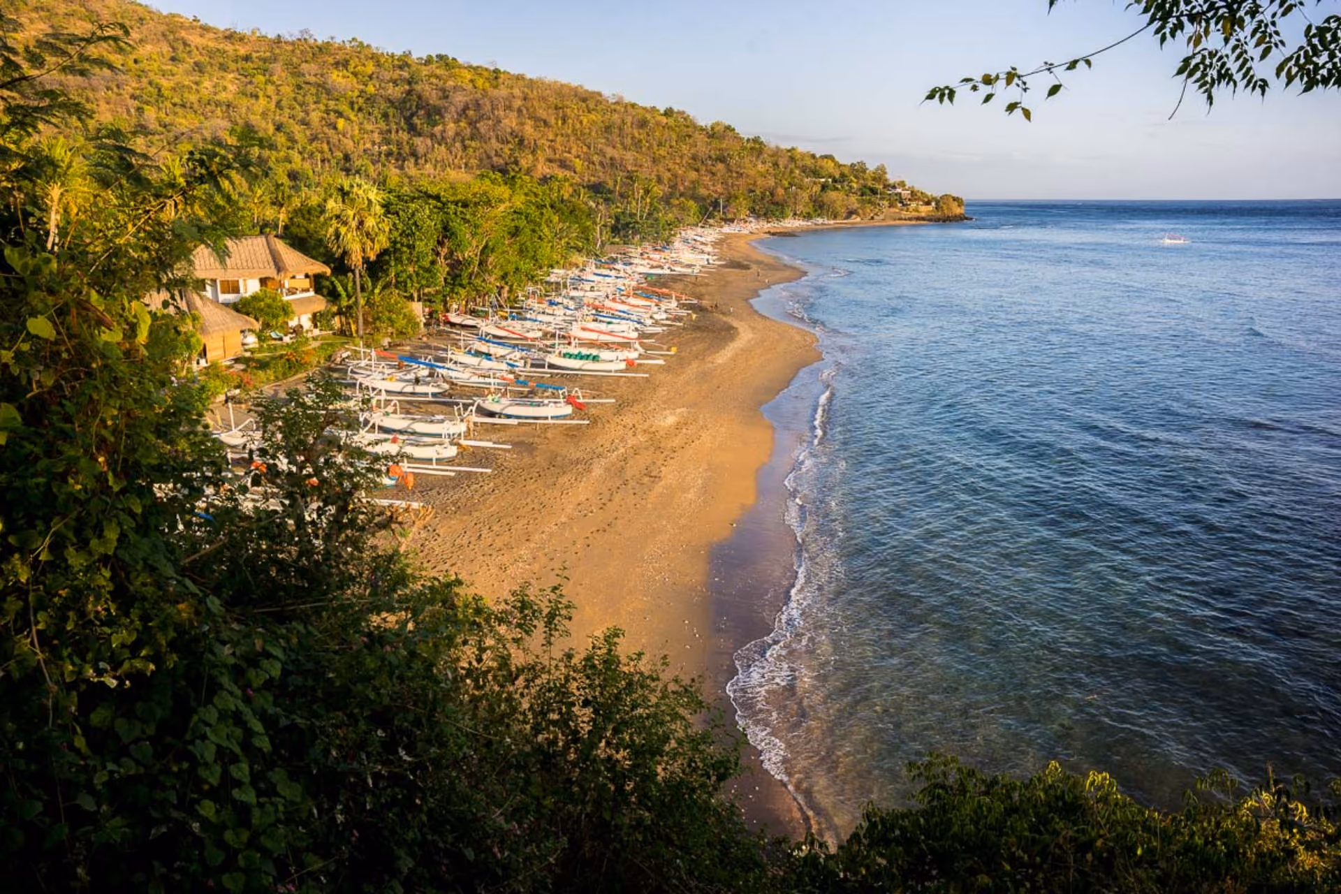 Boats lined up on Lipah beach