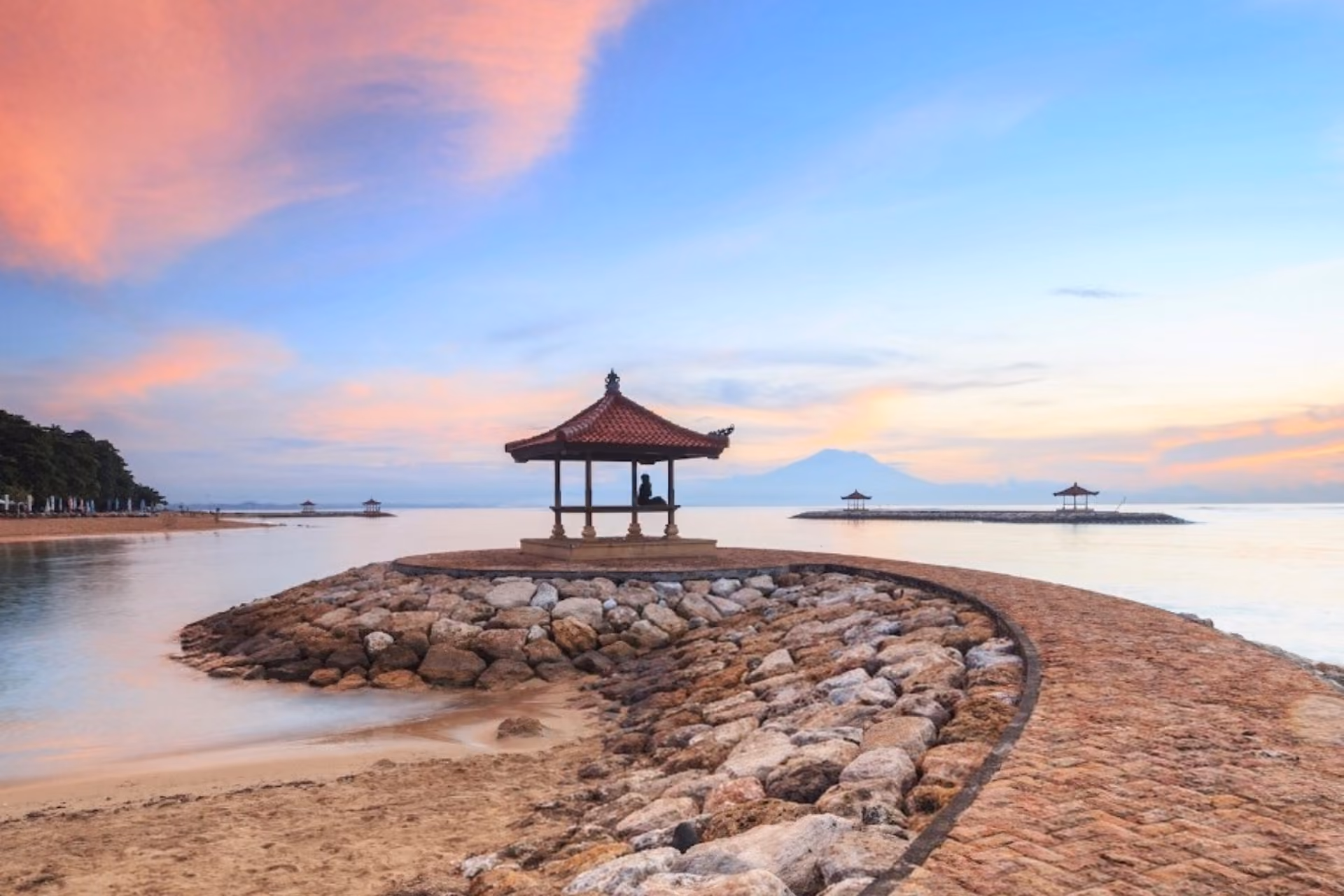 Sunset over Sanur Beach in Bali.