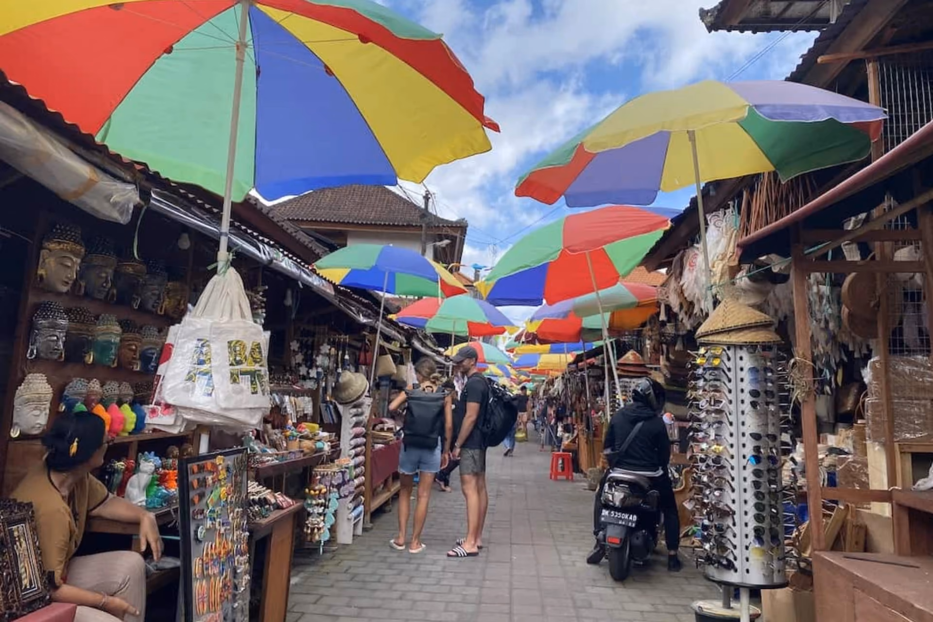Vibrant shops at Ubud Art Market.