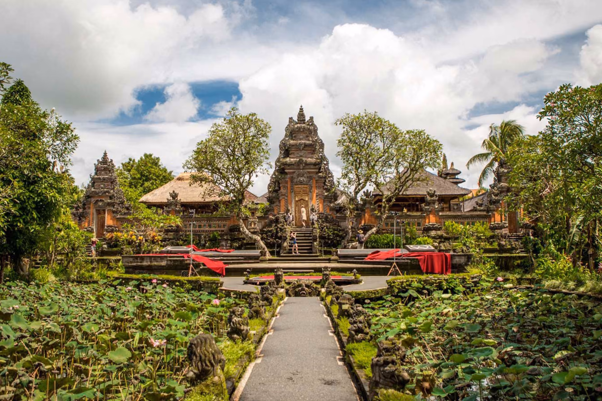Pura Taman Saraswati Temple surrounded with lush greenery.