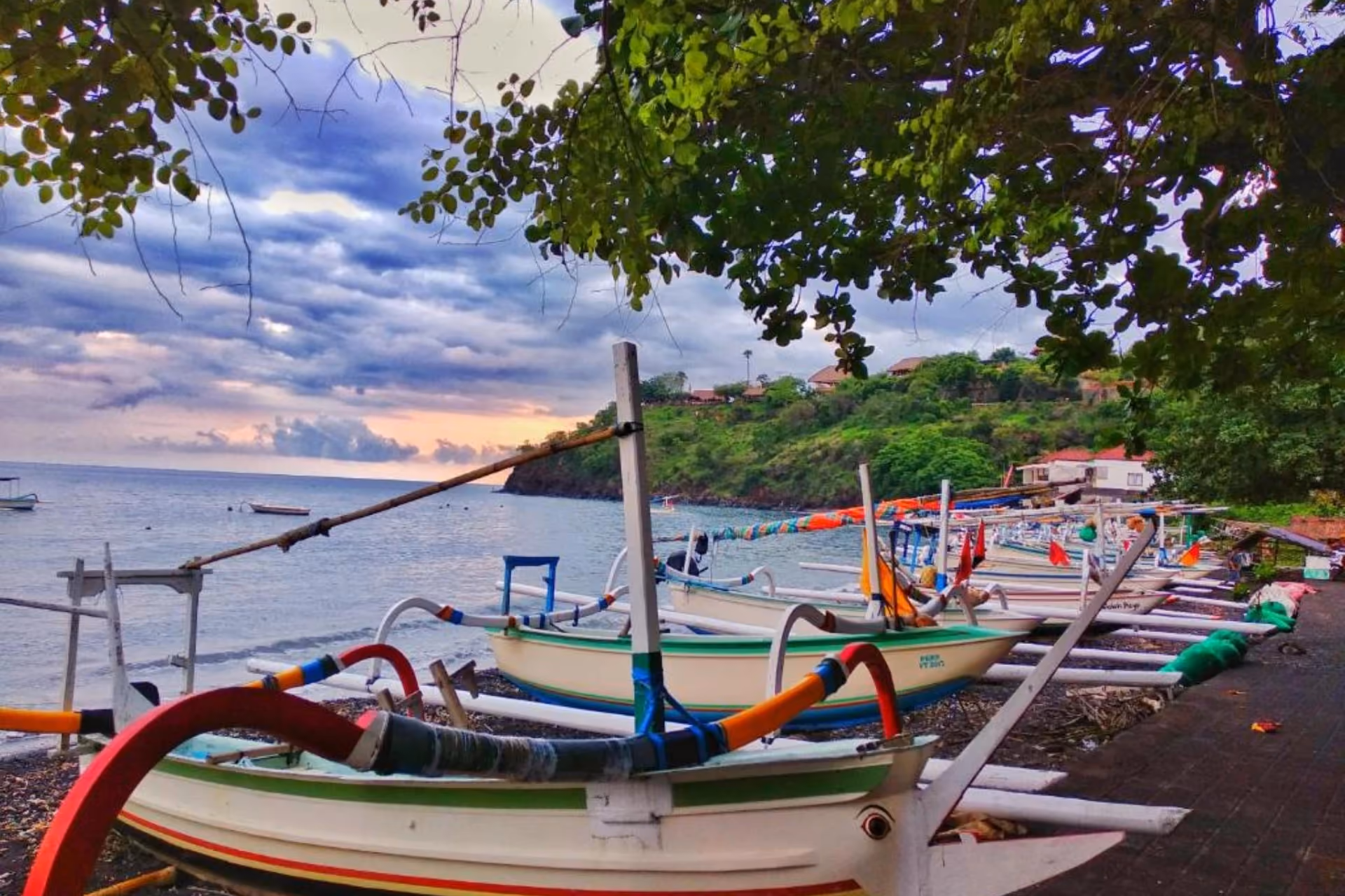 Boats lined at Jemeluk Beach.