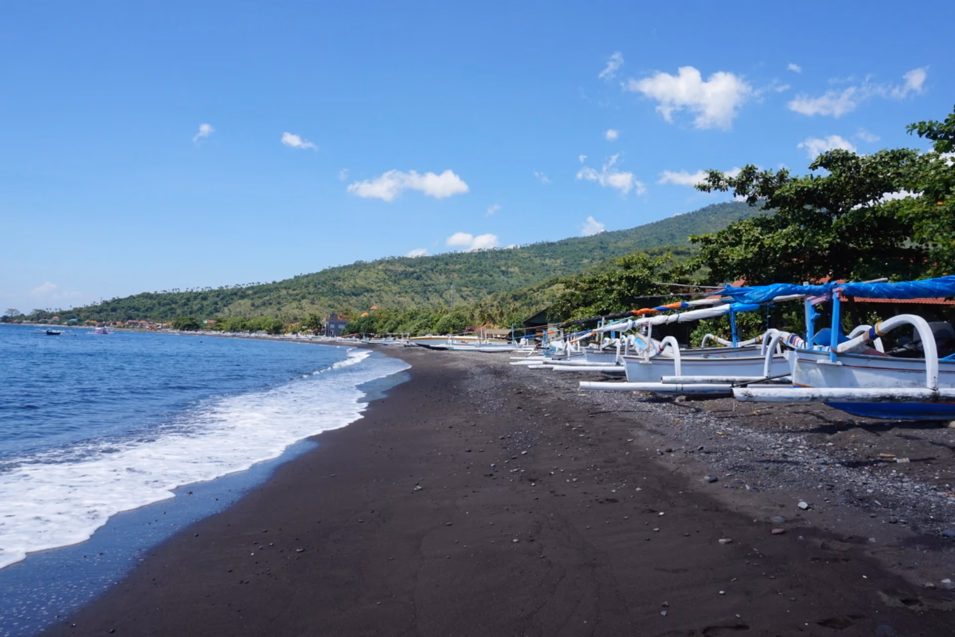 A view of Black Sand Beaches in Amed, Bali.