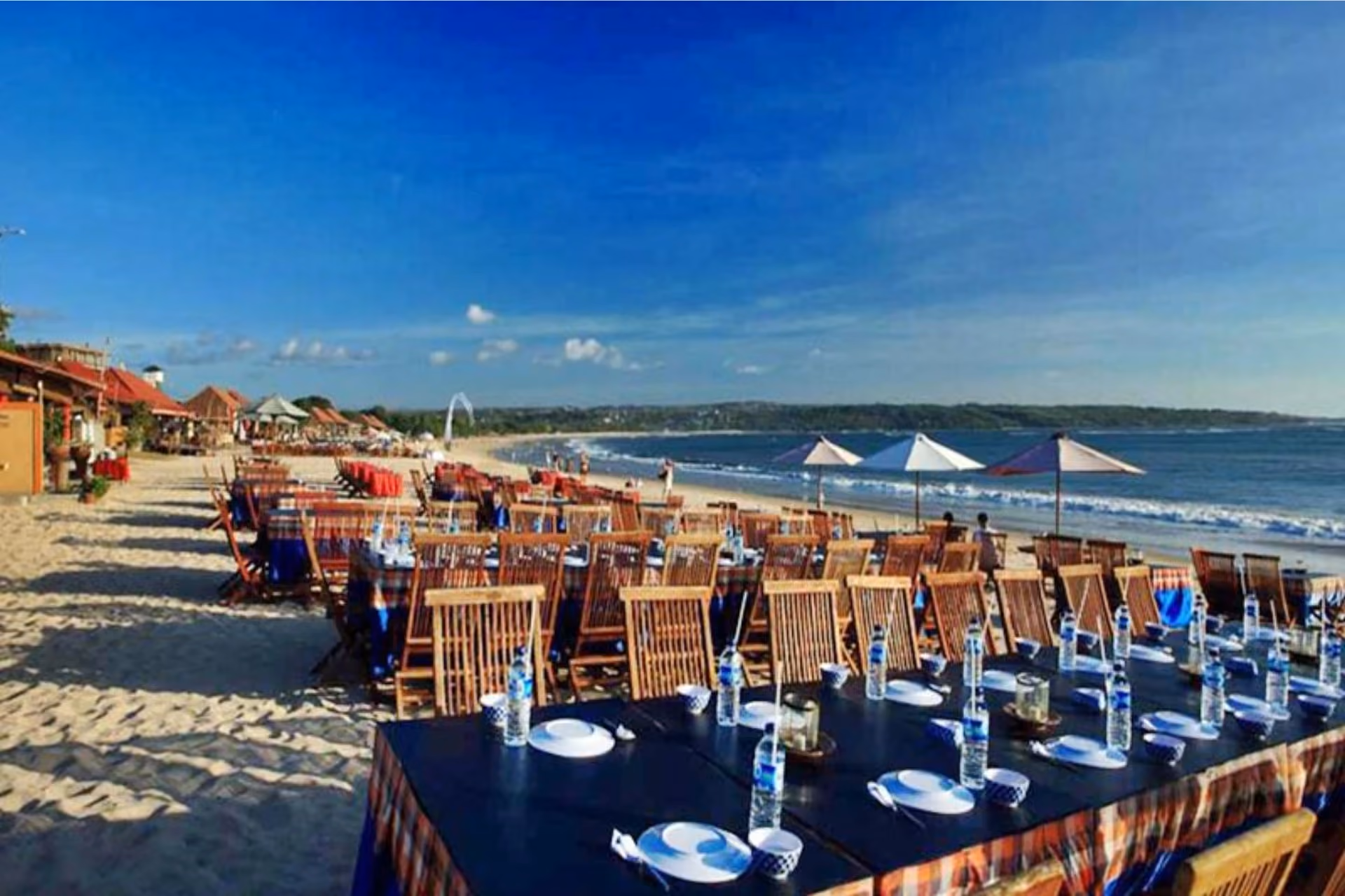 Beachfront restaurants at Jimbaran Bay.