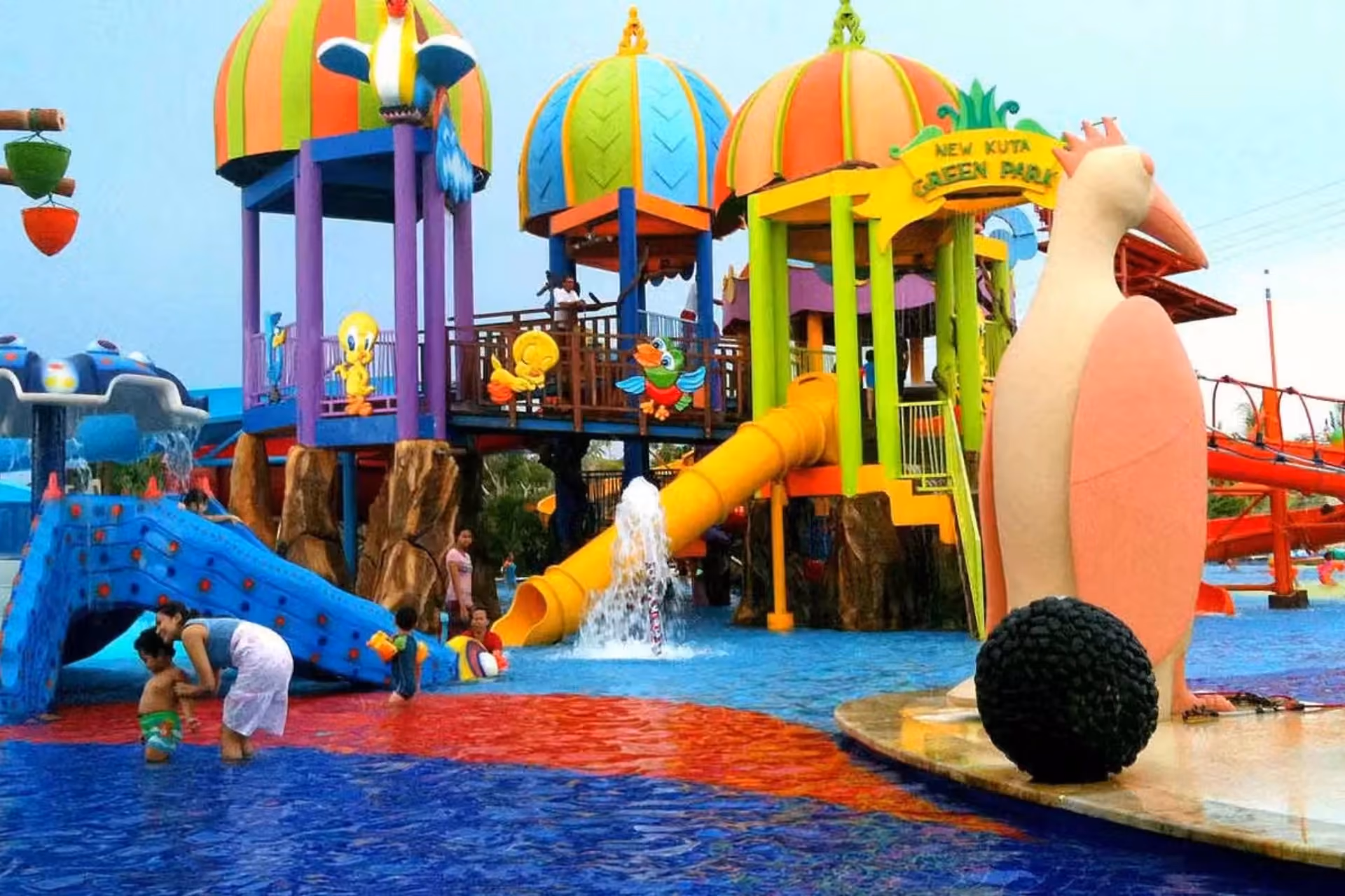 Adventurous waterslides at New Kuta Green Park.