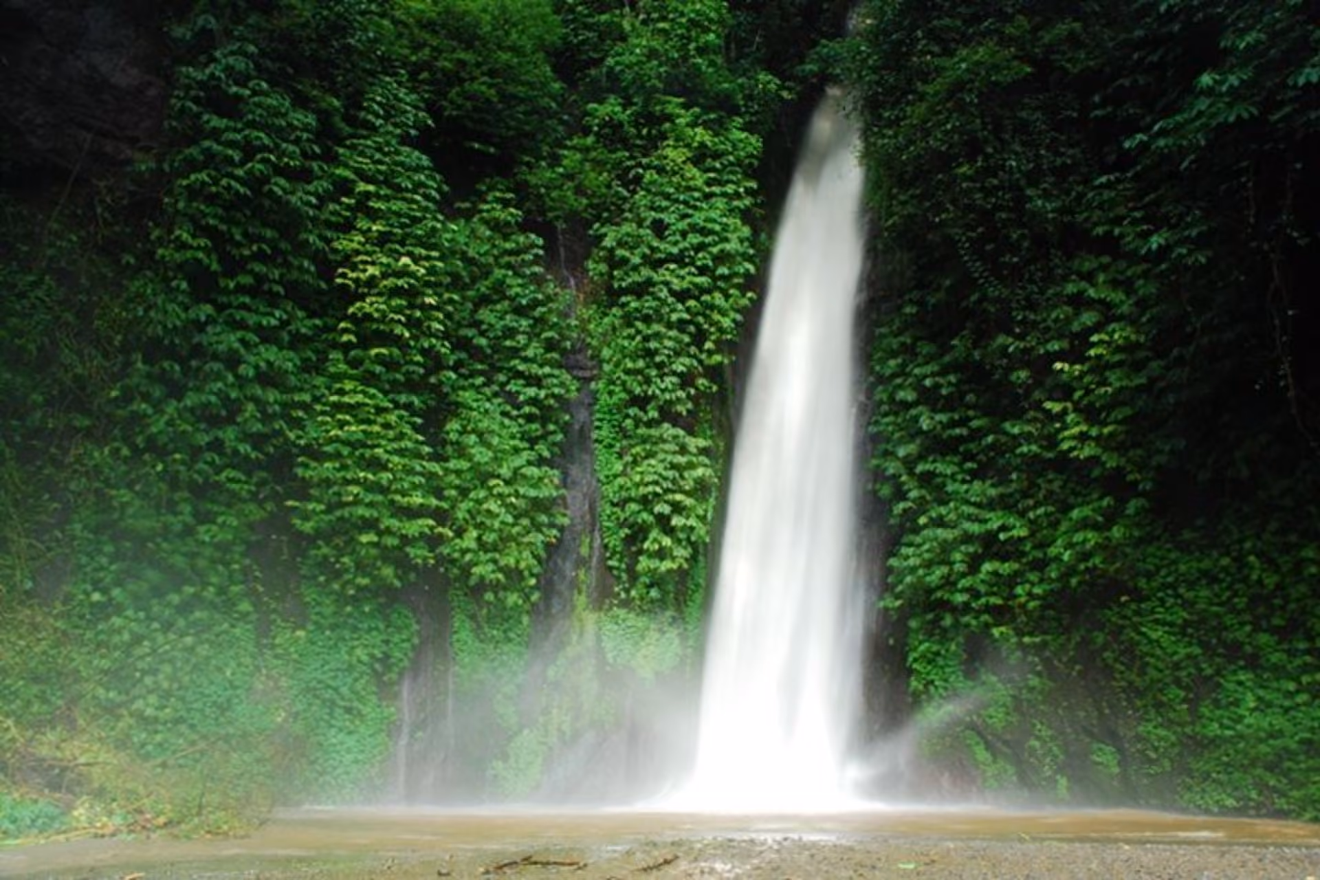 Munduk Waterfall surrounded by lush greenery.