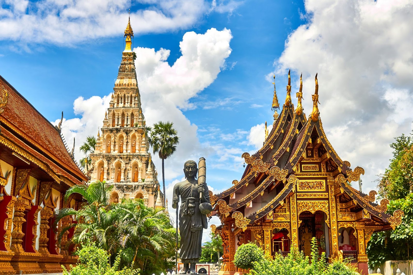 Buddha statue and wat mahathat temple of thailand