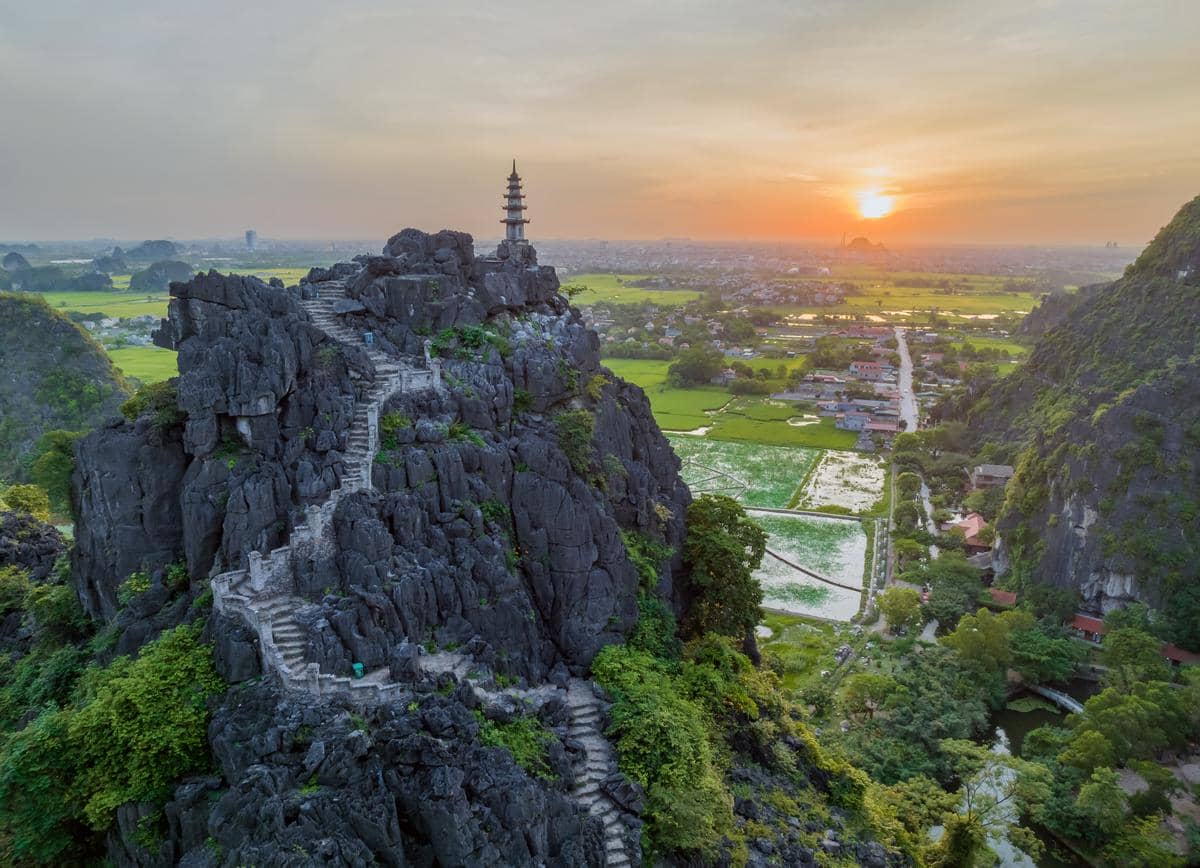 Sunset at Hang Múa Viewpoint in Ninh Binh which is located in Vietnam.