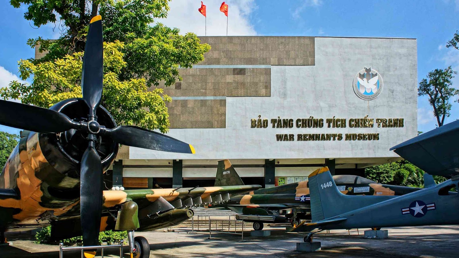 War Remnants Museum in Ho Chi Minh City, Vietnam, featuring fighter planes and helicopters.