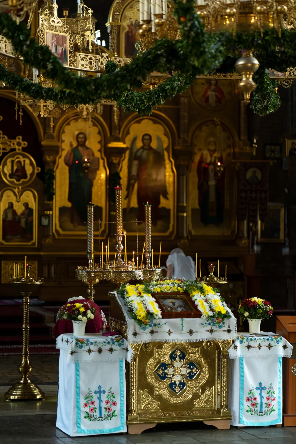 St. Joseph’s Cathedral in Hanoi is decorated for Christmas with a brightly lit Christmas tree and festive lights.